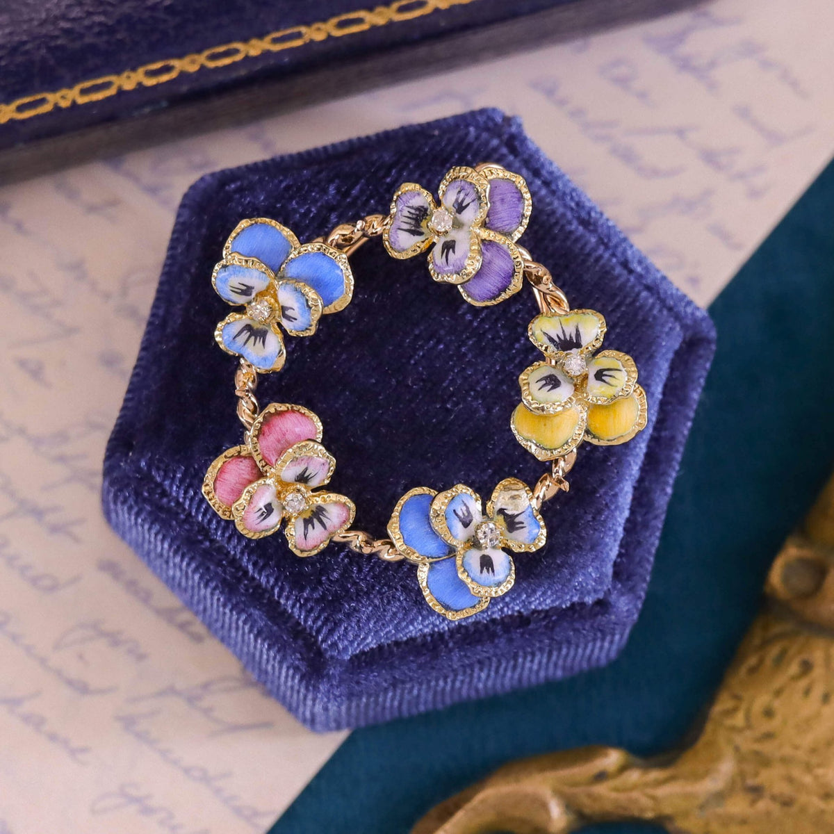 Vintage Enamel Pansy Pendant Brooch of 14k Gold - Trademark Antiques