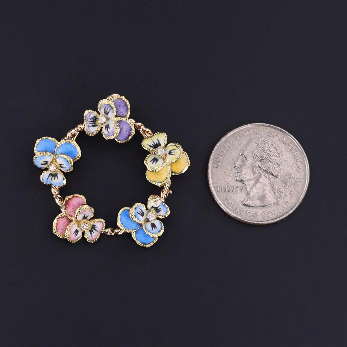 Vintage Enamel Pansy Pendant Brooch of 14k Gold - Trademark Antiques