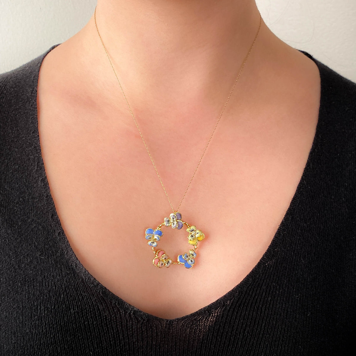Vintage Enamel Pansy Pendant Brooch of 14k Gold - Trademark Antiques