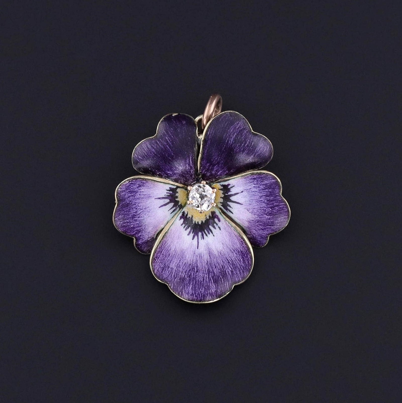 Vintage Enamel Pansy Pendant of 18k Gold - Trademark Antiques