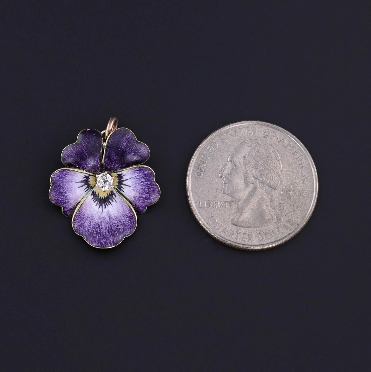 Vintage Enamel Pansy Pendant of 18k Gold - Trademark Antiques