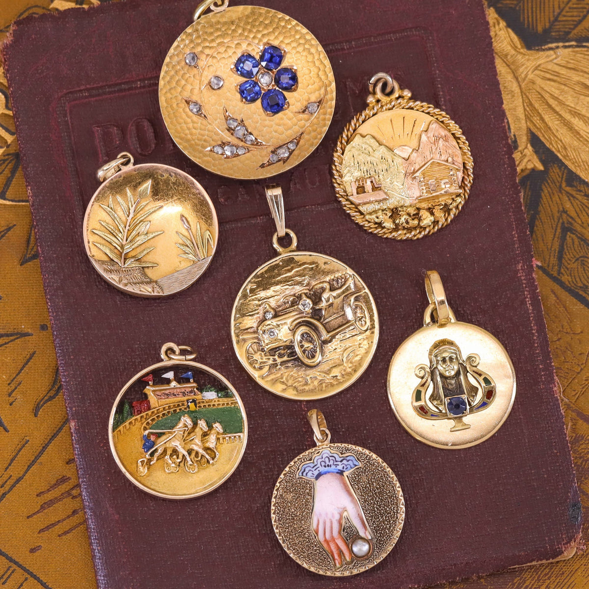 Vintage Enamel Racing Pendant of 14k Gold - Trademark Antiques