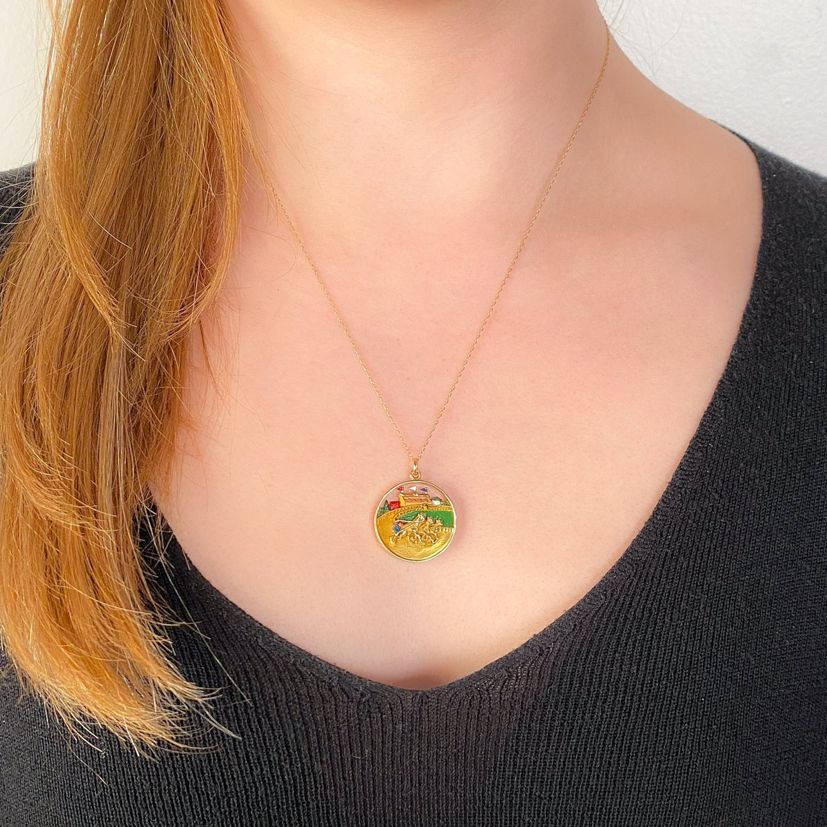 Vintage Enamel Racing Pendant of 14k Gold - Trademark Antiques