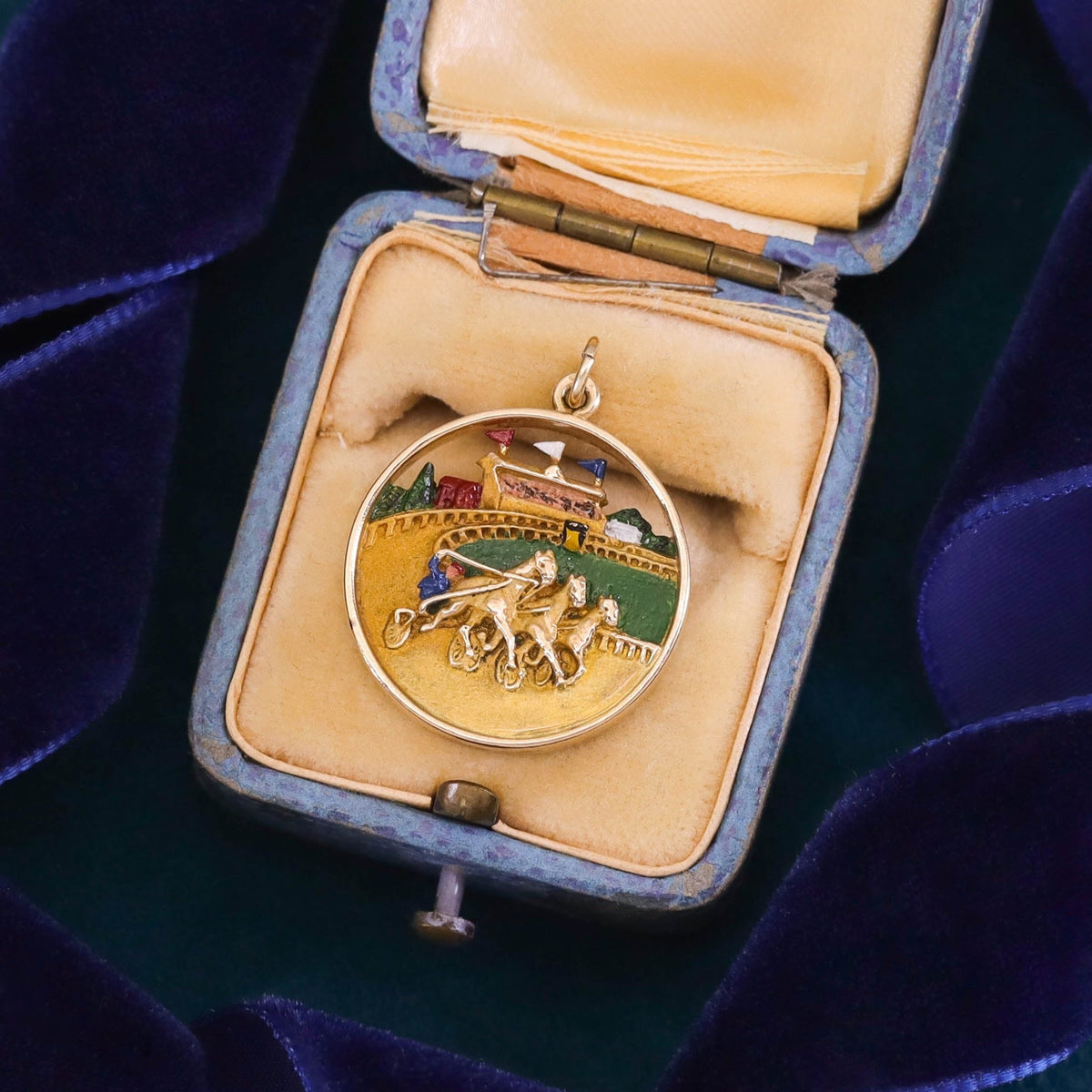 Vintage Enamel Racing Pendant of 14k Gold - Trademark Antiques