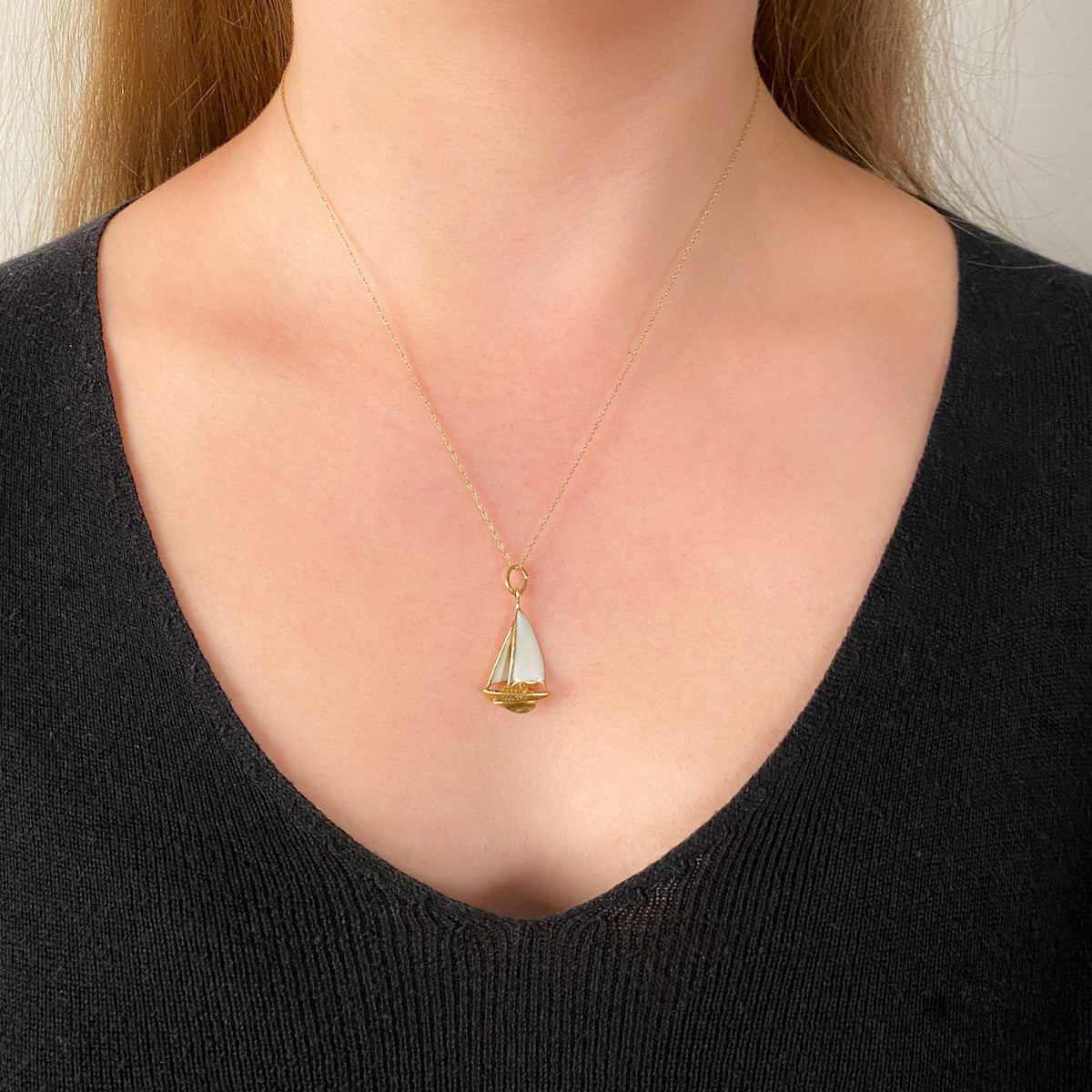 Vintage Enamel Sailboat Charm of 14k Gold - Trademark Antiques