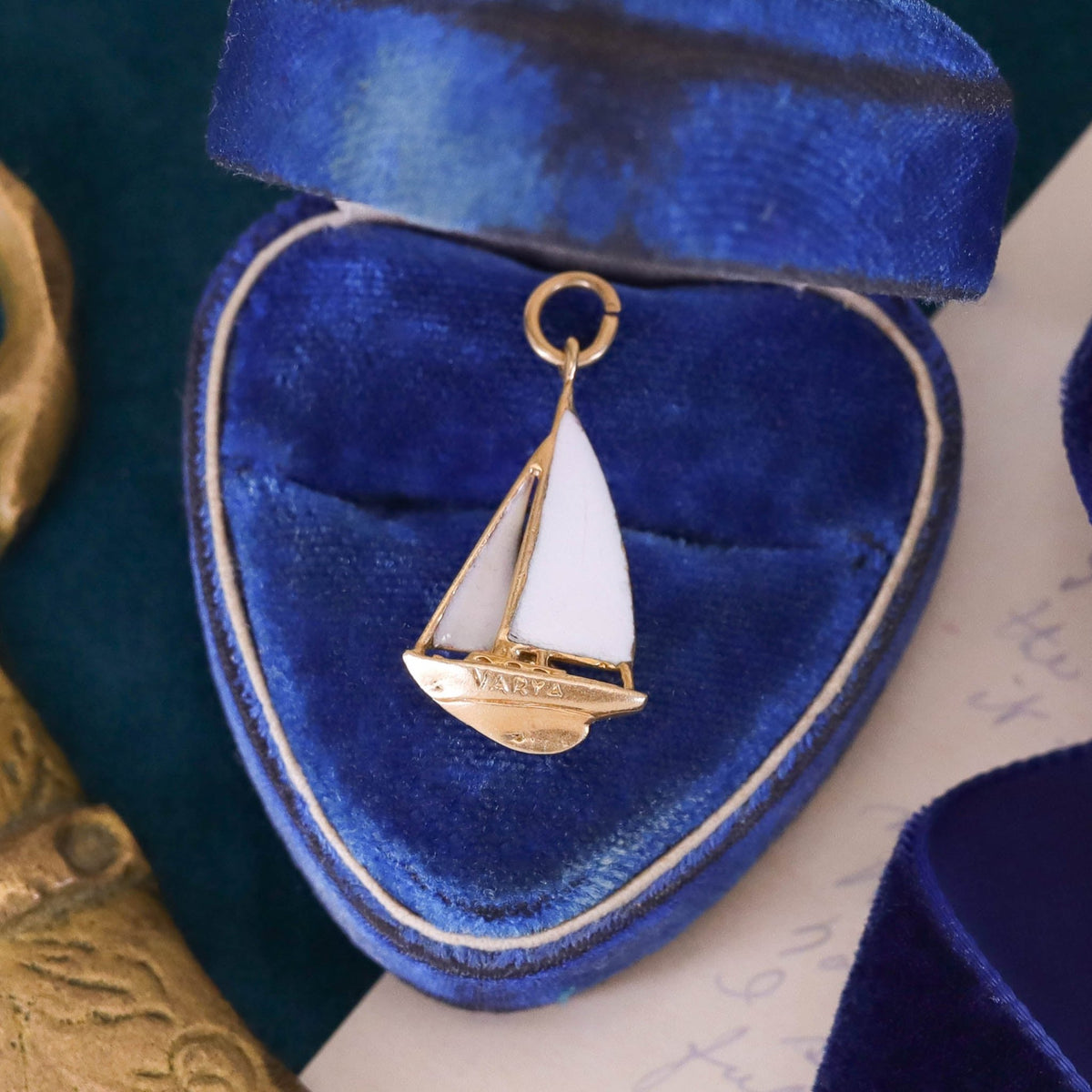 Vintage Enamel Sailboat Charm of 14k Gold - Trademark Antiques