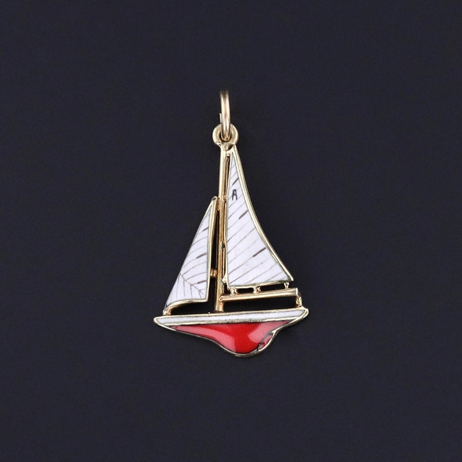 Vintage Enamel Sailboat Charm of 14k Gold - Trademark Antiques