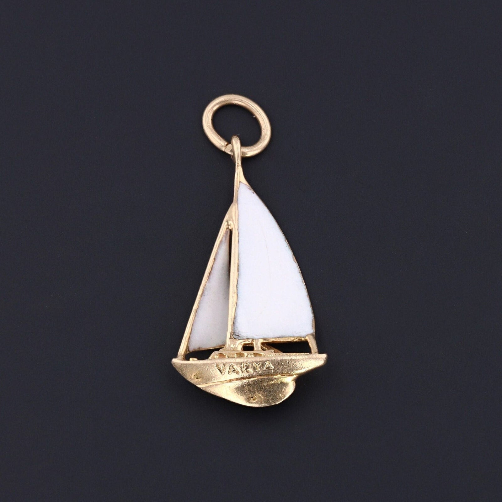 Vintage Enamel Sailboat Charm of 14k Gold - Trademark Antiques