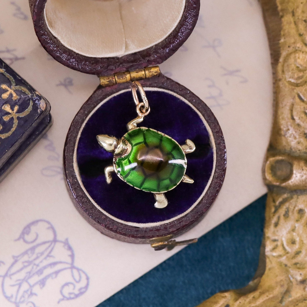 Vintage Enamel Turtle Conversion Charm of 14k Gold - Trademark Antiques