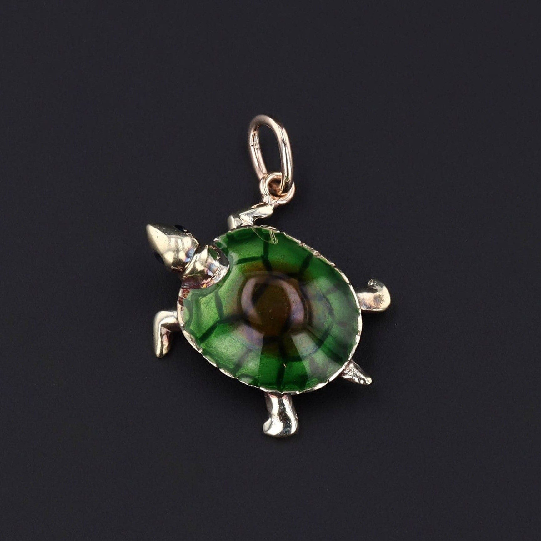 Vintage Enamel Turtle Conversion Charm of 14k Gold - Trademark Antiques