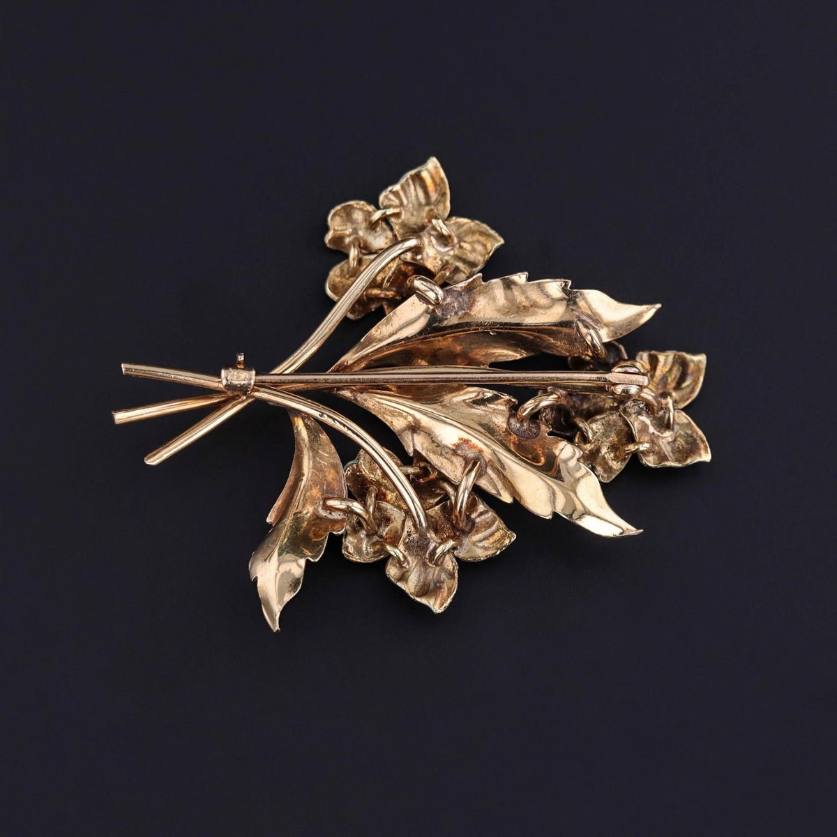 Vintage Enamel Violet Brooch of 14k Gold - Trademark Antiques