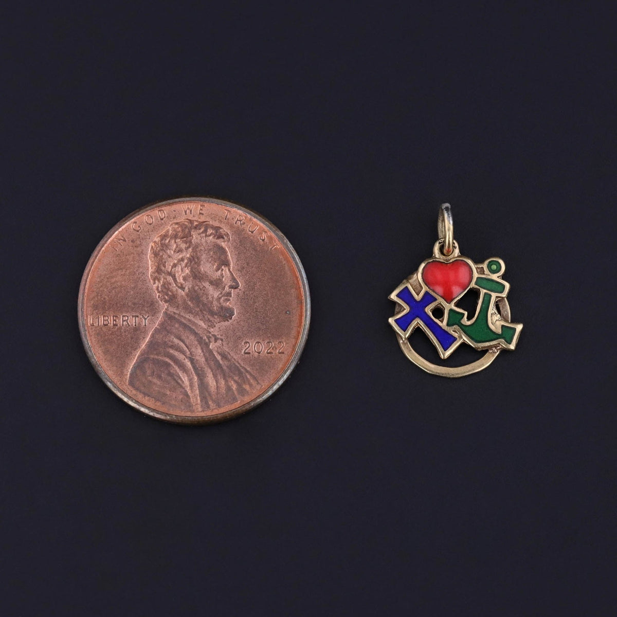Vintage Faith Hope and Charity Charm of 14k Gold - Trademark Antiques