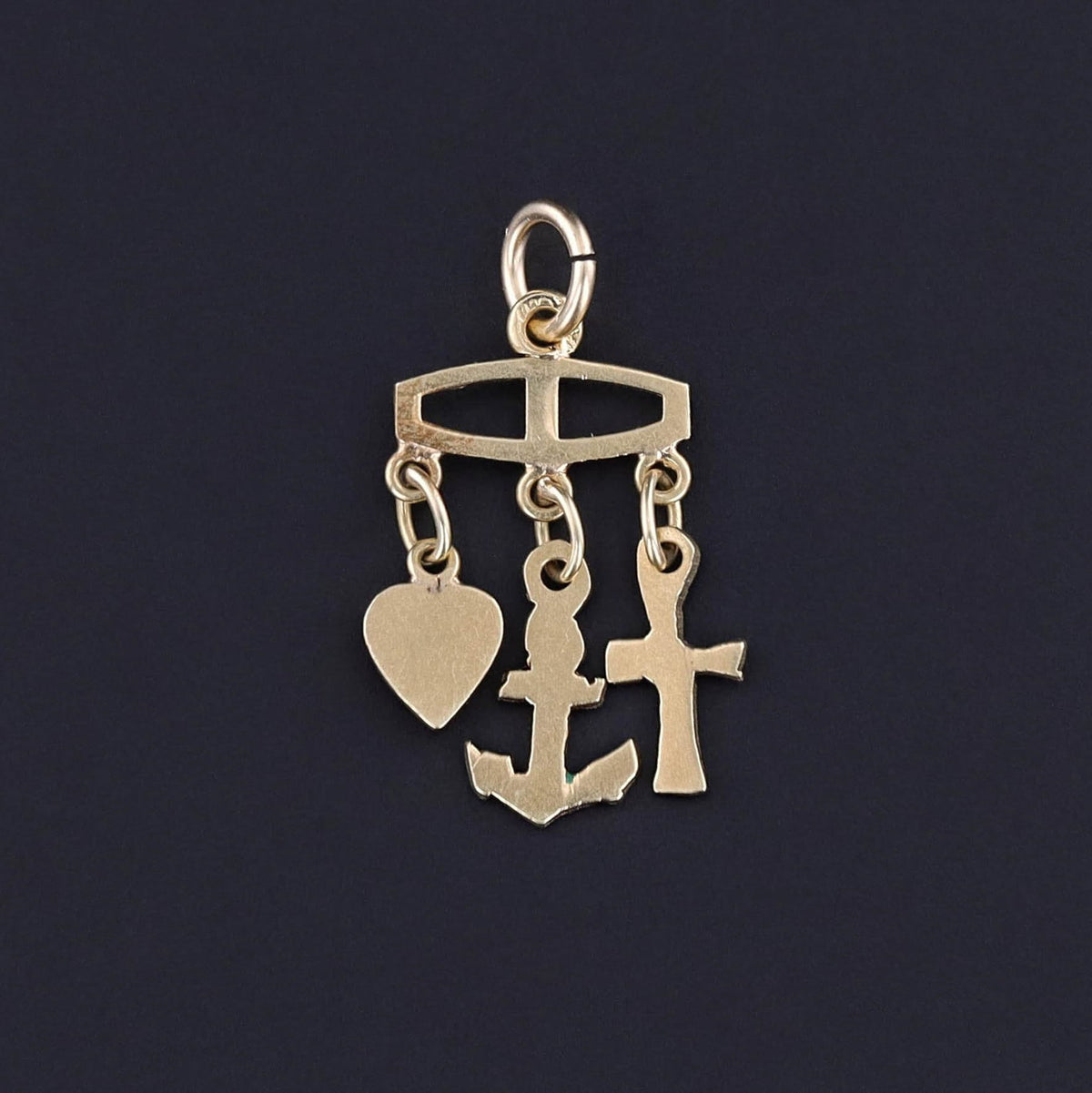 Vintage Faith, Hope, and Charity Enamel Charm of 14k Gold - Trademark Antiques