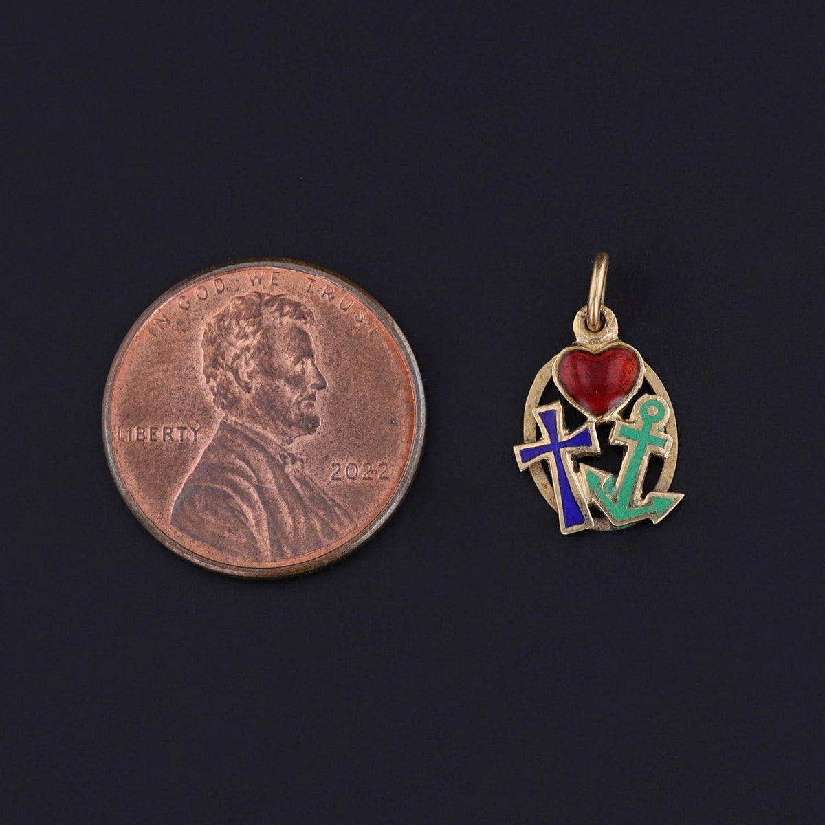 Vintage Faith, Hope, and Charity Enamel Charm of 14k Gold - Trademark Antiques