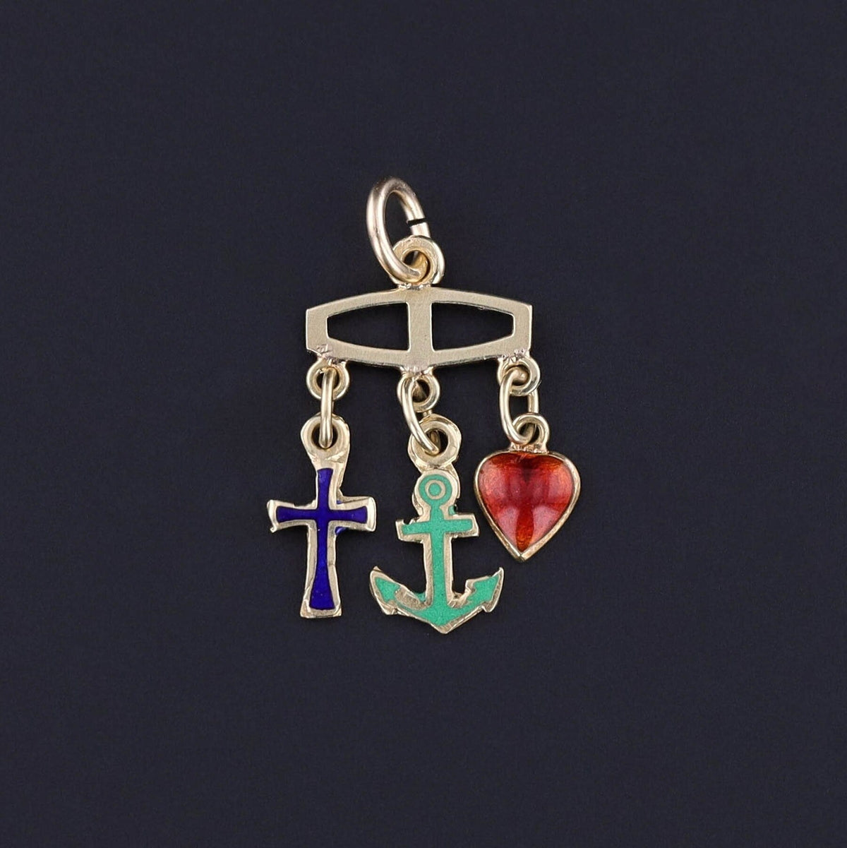 Vintage Faith, Hope, and Charity Enamel Charm of 14k Gold - Trademark Antiques