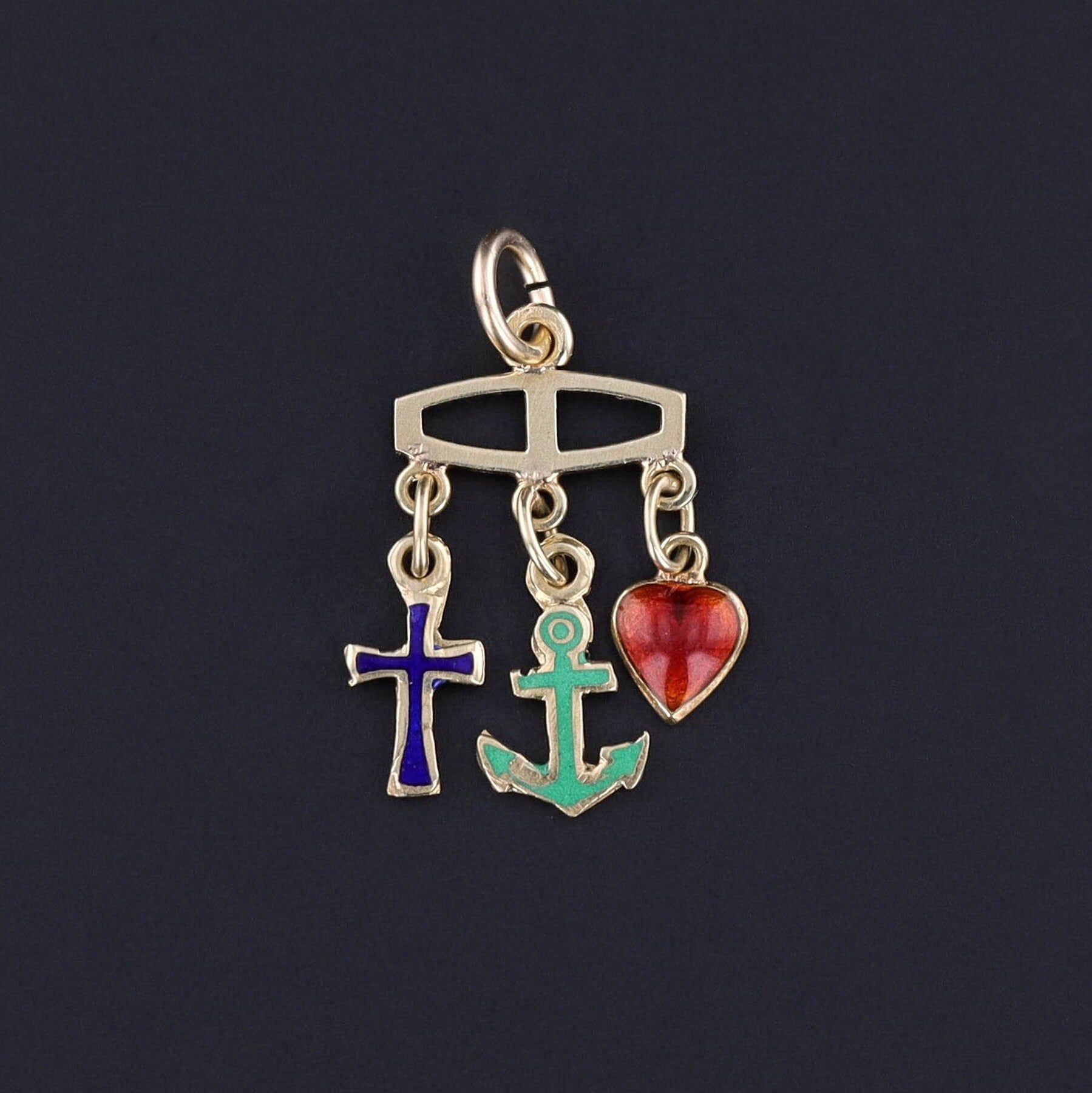 Vintage Faith, Hope, and Charity Enamel Charm of 14k Gold - Trademark Antiques