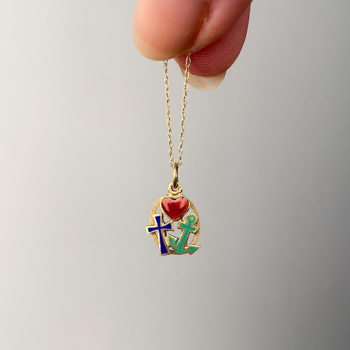 Vintage Faith, Hope, and Charity Enamel Charm of 14k Gold - Trademark Antiques