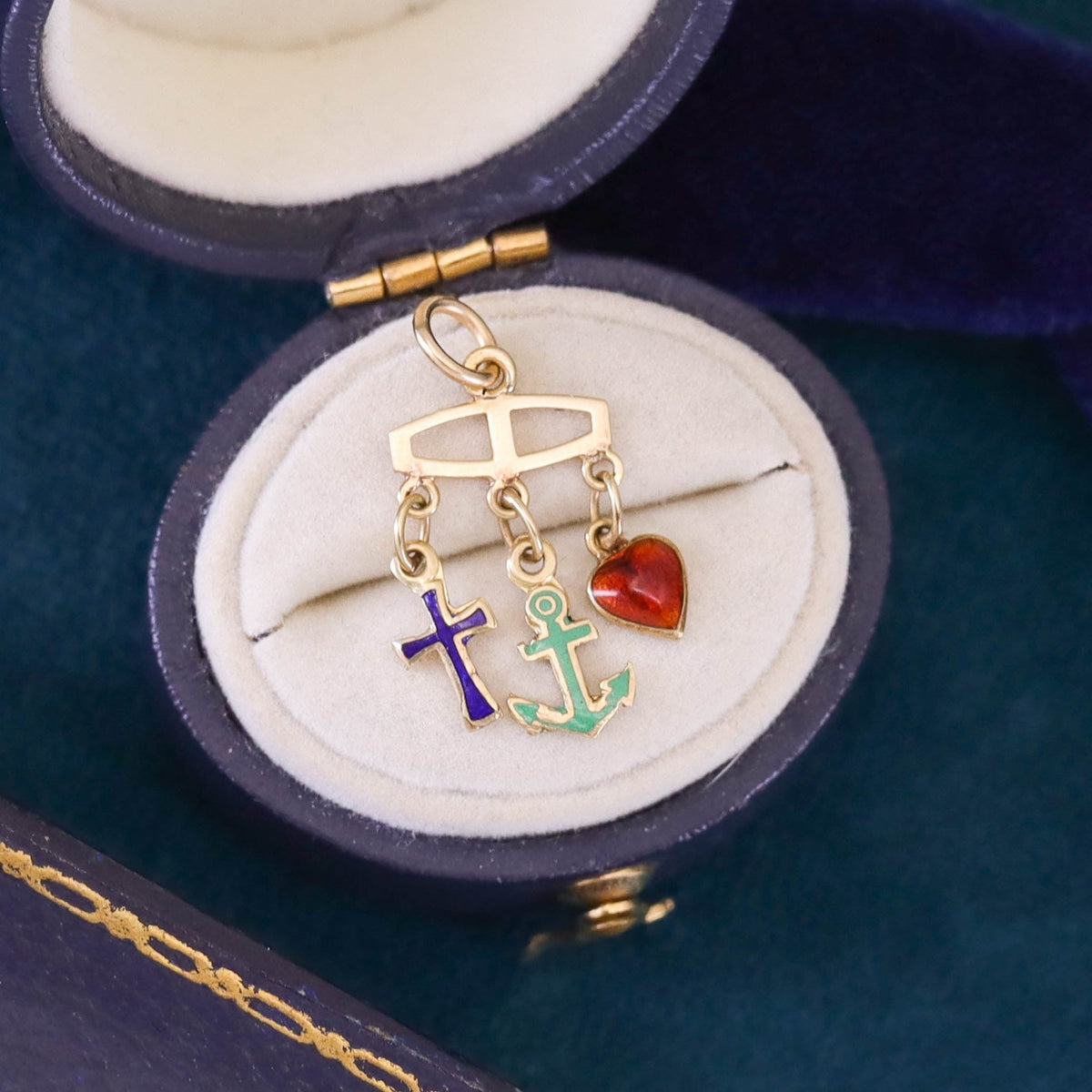 Vintage Faith, Hope, and Charity Enamel Charm of 14k Gold - Trademark Antiques