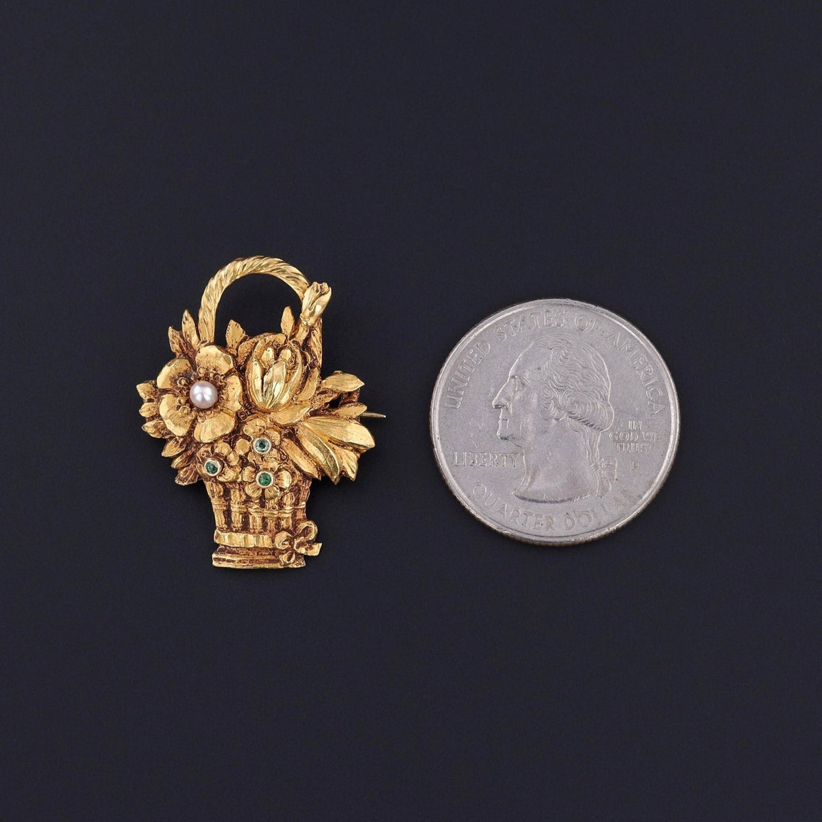 Vintage Flower Basket Brooch of 14k Gold - Trademark Antiques