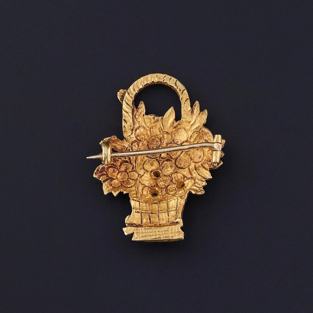 Vintage Flower Basket Brooch of 14k Gold - Trademark Antiques