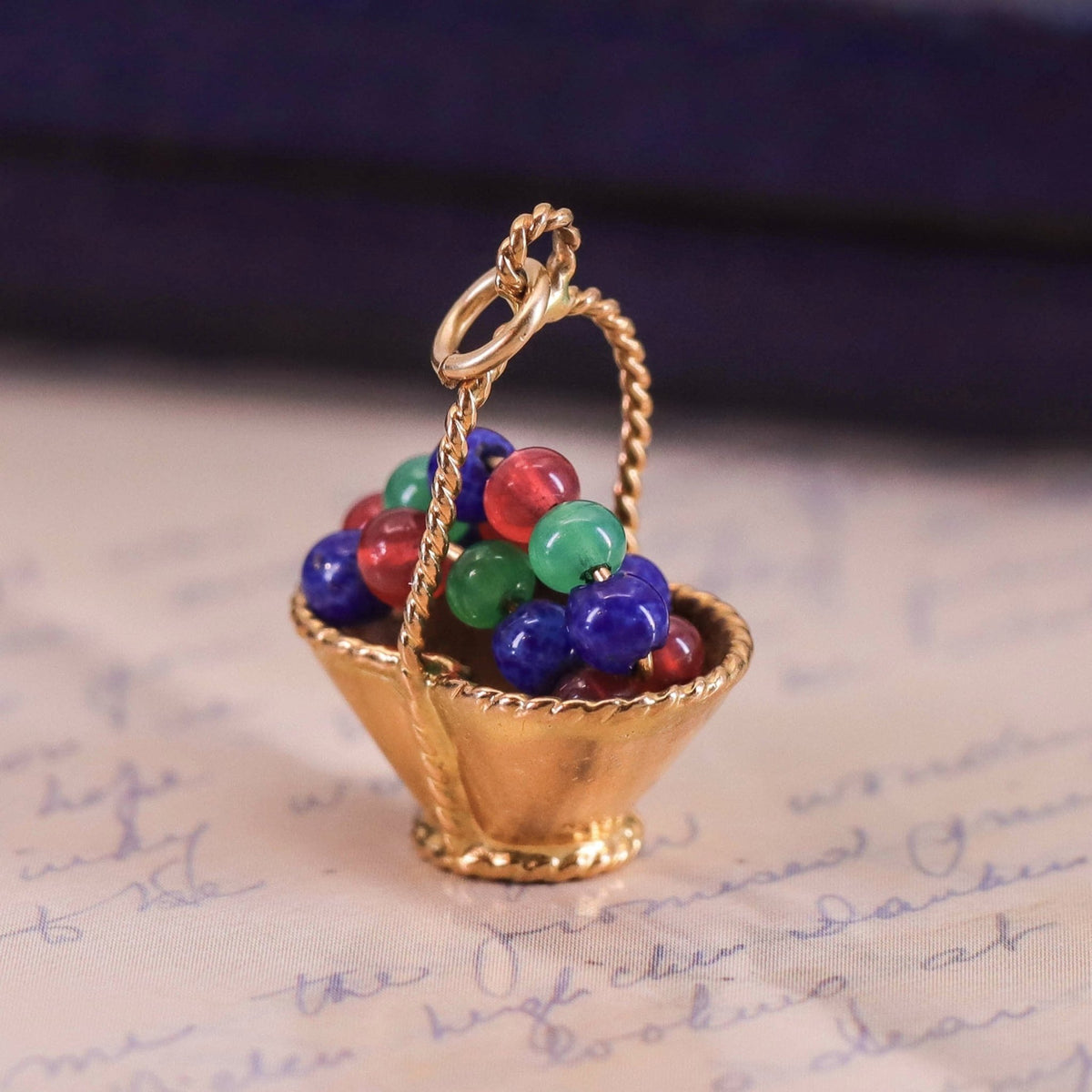 Vintage Flower Basket Charm of 18k Gold - Trademark Antiques