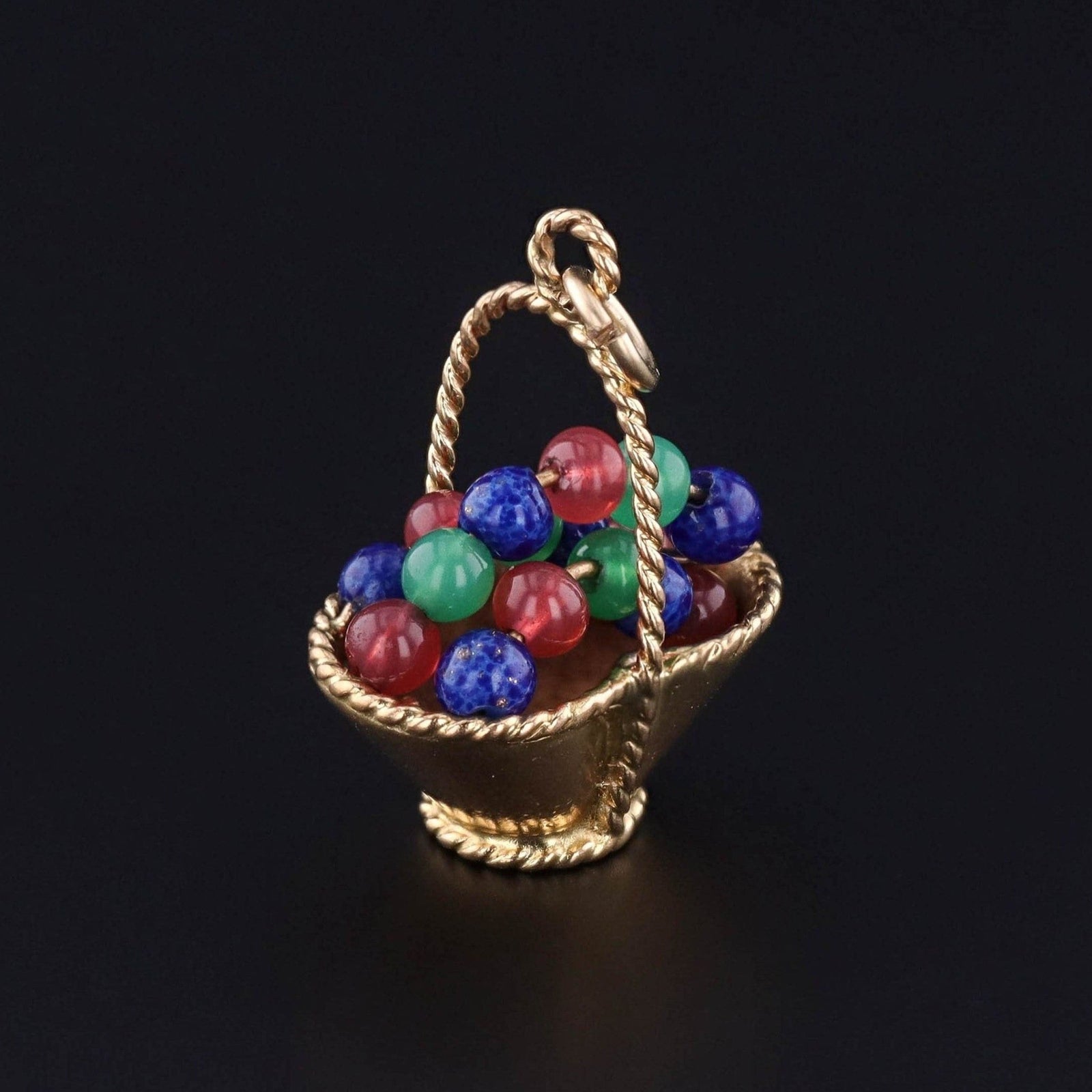 Vintage Flower Basket Charm of 18k Gold - Trademark Antiques