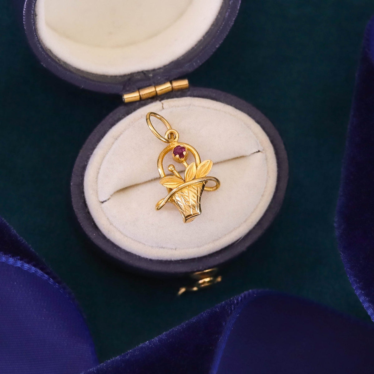Vintage Flower Basket Charm of 18k Gold - Trademark Antiques