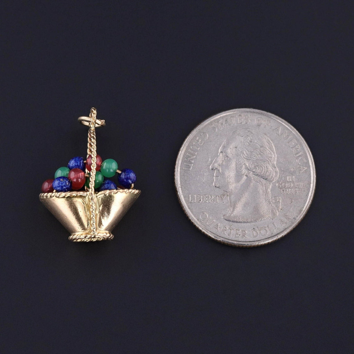 Vintage Flower Basket Charm of 18k Gold - Trademark Antiques