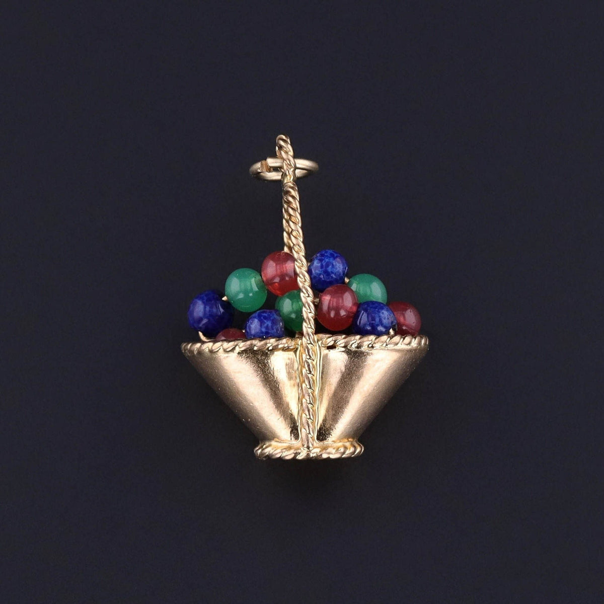Vintage Flower Basket Charm of 18k Gold - Trademark Antiques