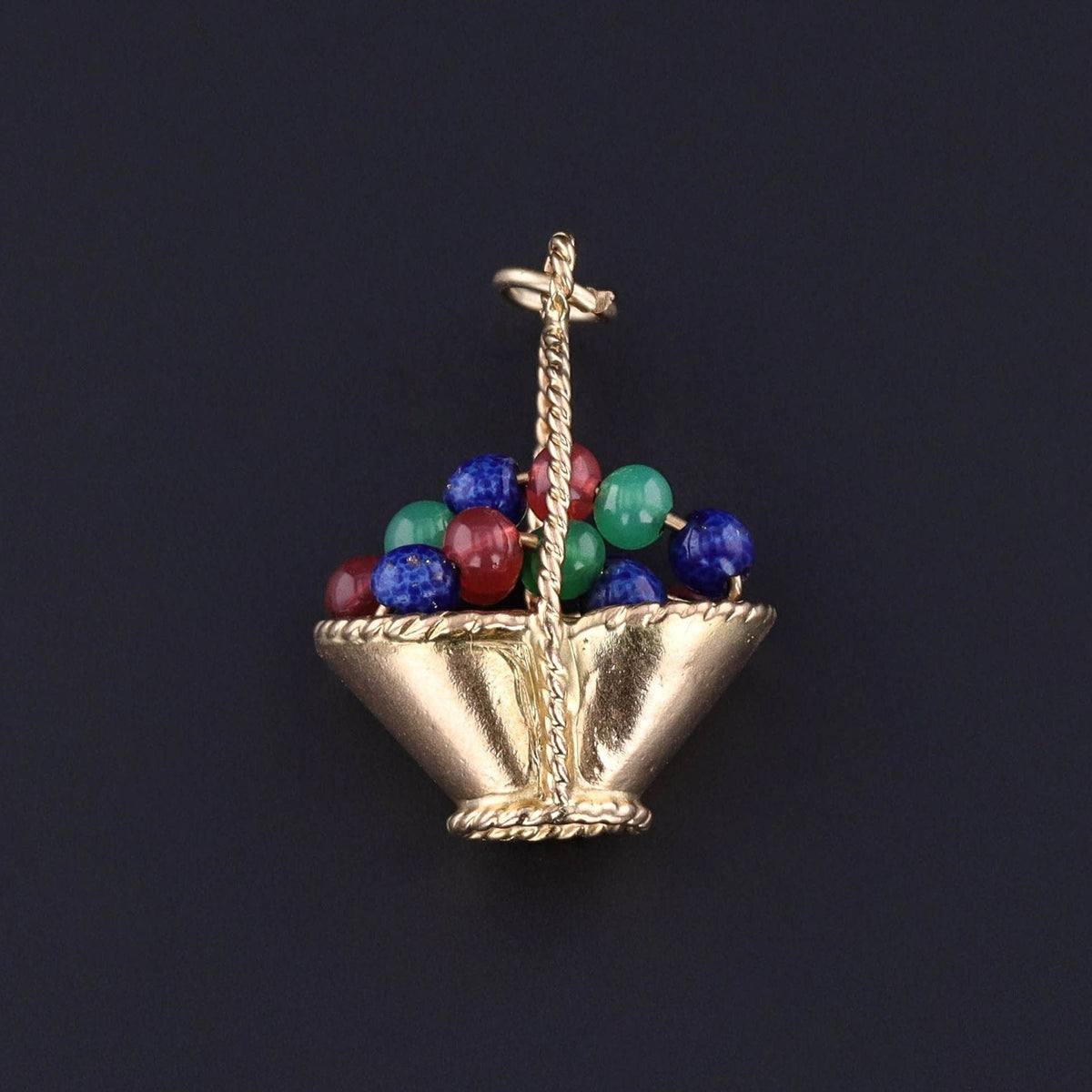 Vintage Flower Basket Charm of 18k Gold - Trademark Antiques