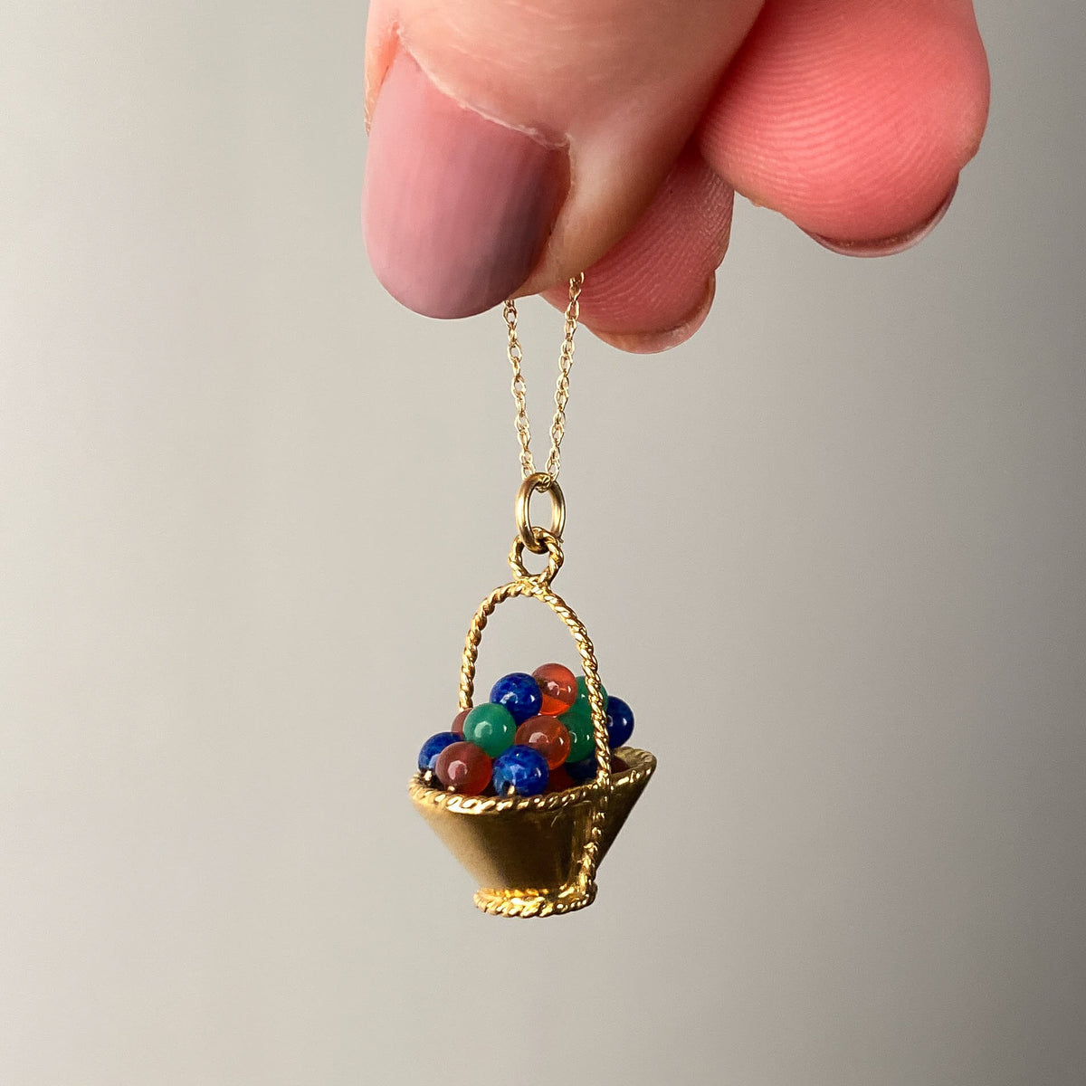Vintage Flower Basket Charm of 18k Gold - Trademark Antiques