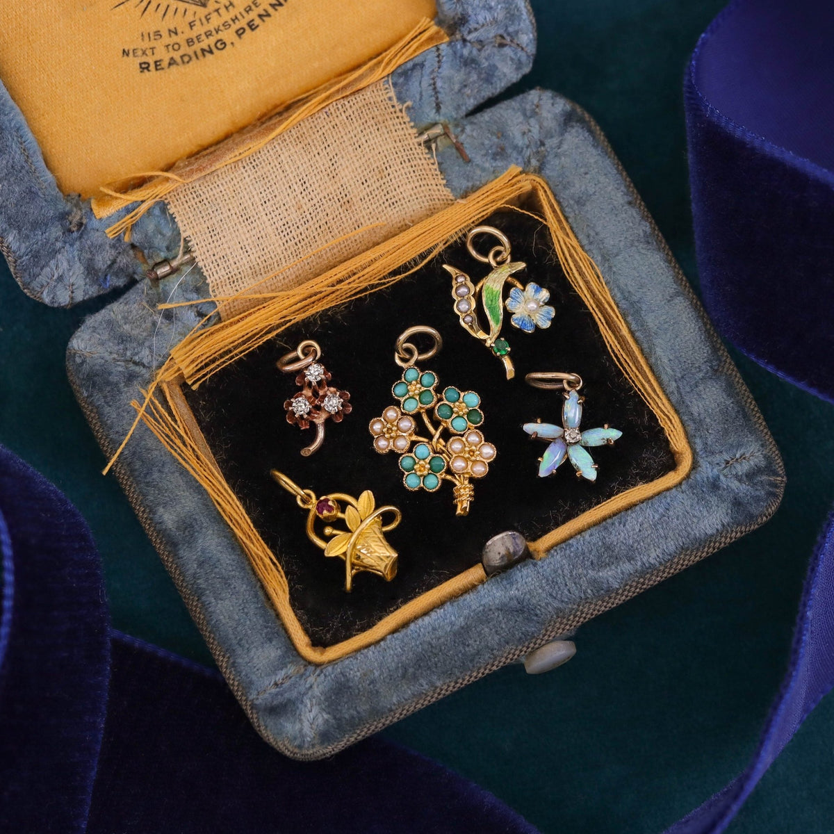 Vintage Flower Basket Charm of 18k Gold - Trademark Antiques