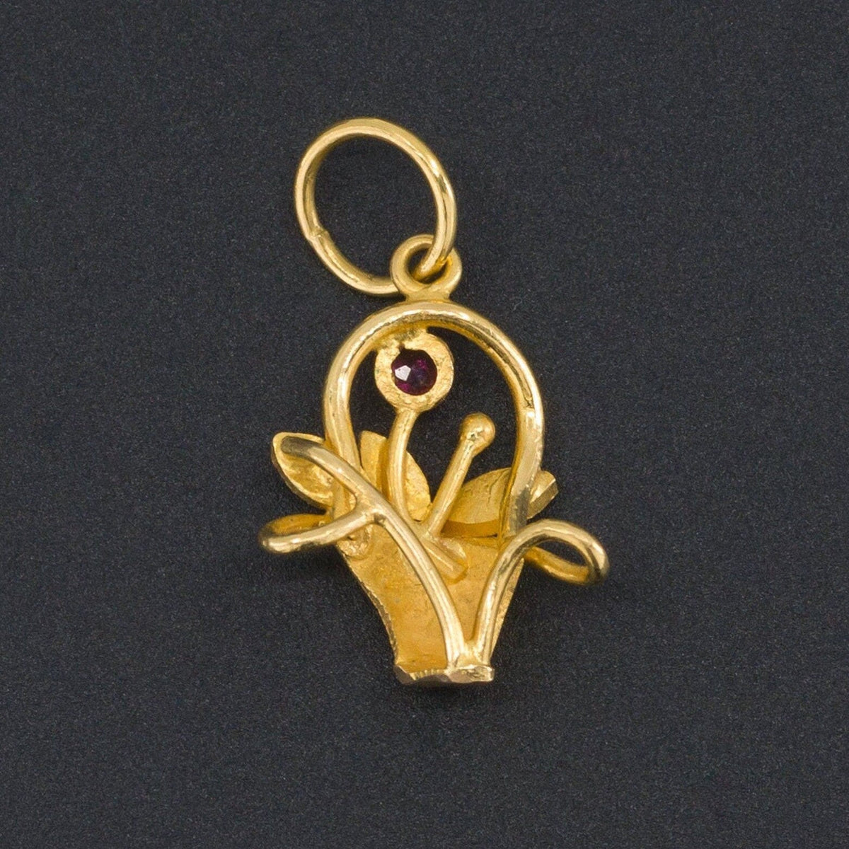 Vintage Flower Basket Charm of 18k Gold - Trademark Antiques