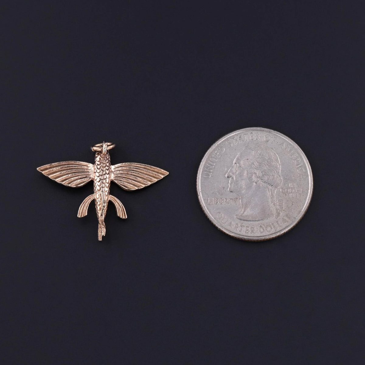 Vintage Flying Fish Charm of 9ct Gold - Trademark Antiques