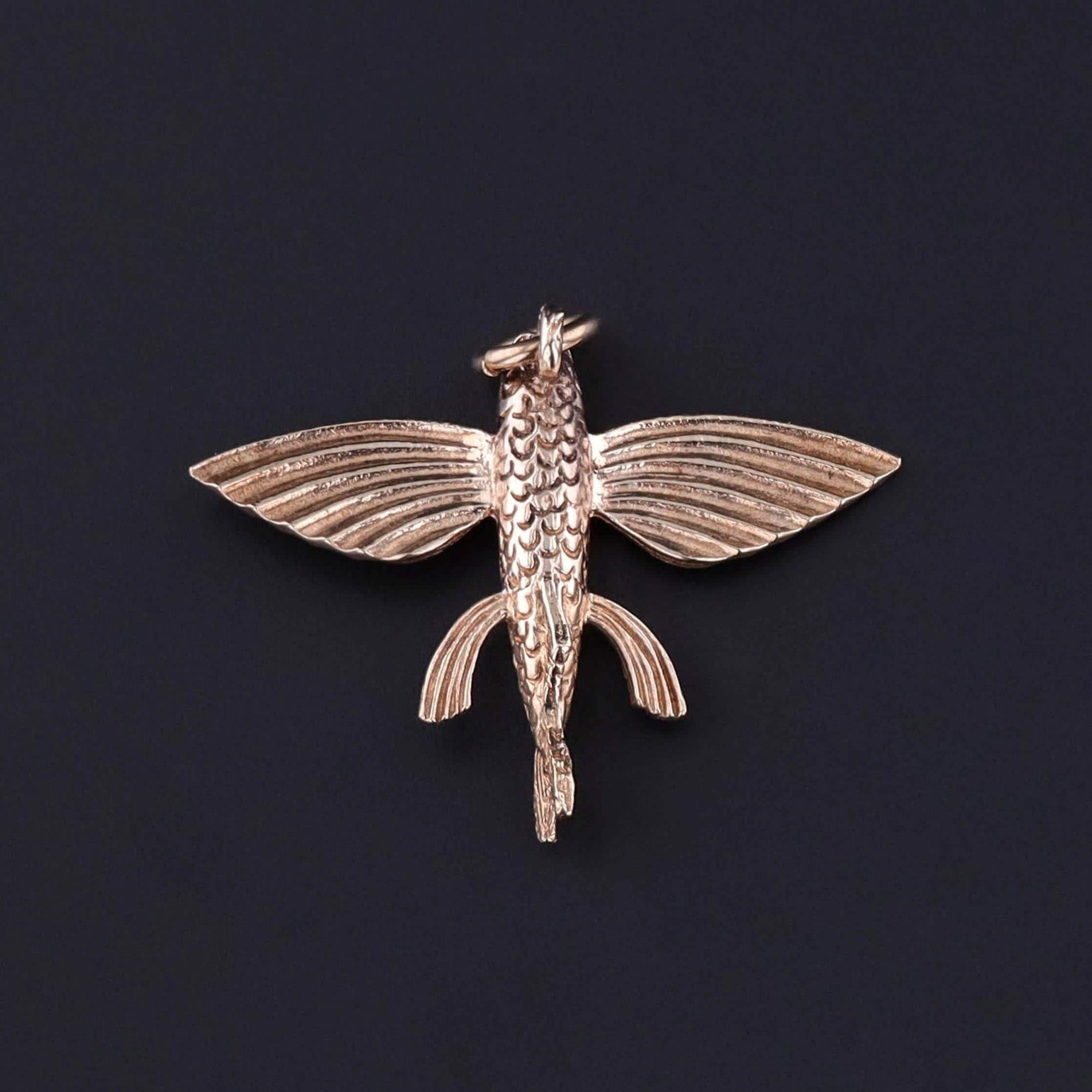 Vintage Flying Fish Charm of 9ct Gold - Trademark Antiques
