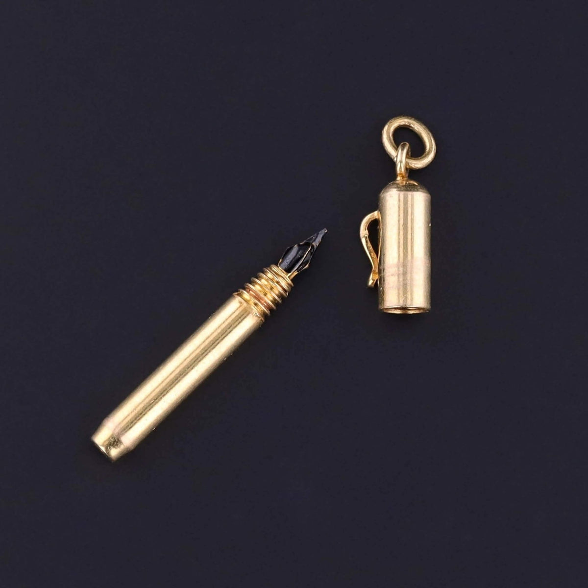 Vintage Fountain Pen Charm of 14k Gold - Trademark Antiques