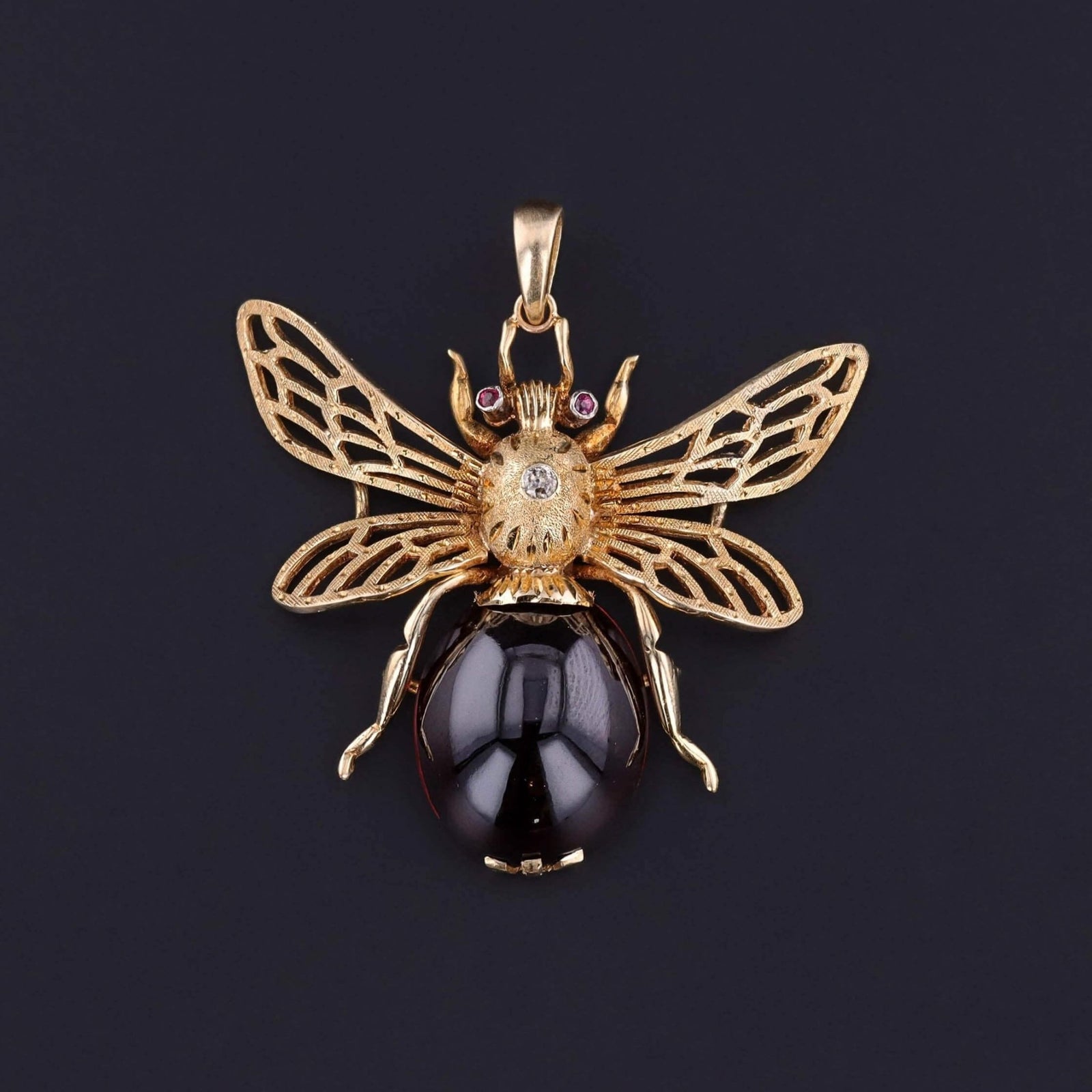 Vintage Garnet Bug Pendant of 14k Gold - Trademark Antiques