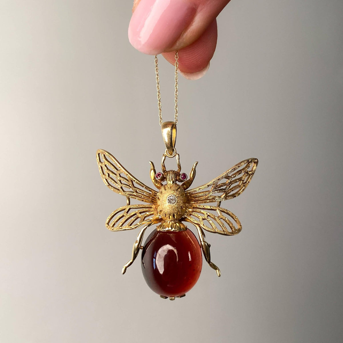 Vintage Garnet Bug Pendant of 14k Gold - Trademark Antiques