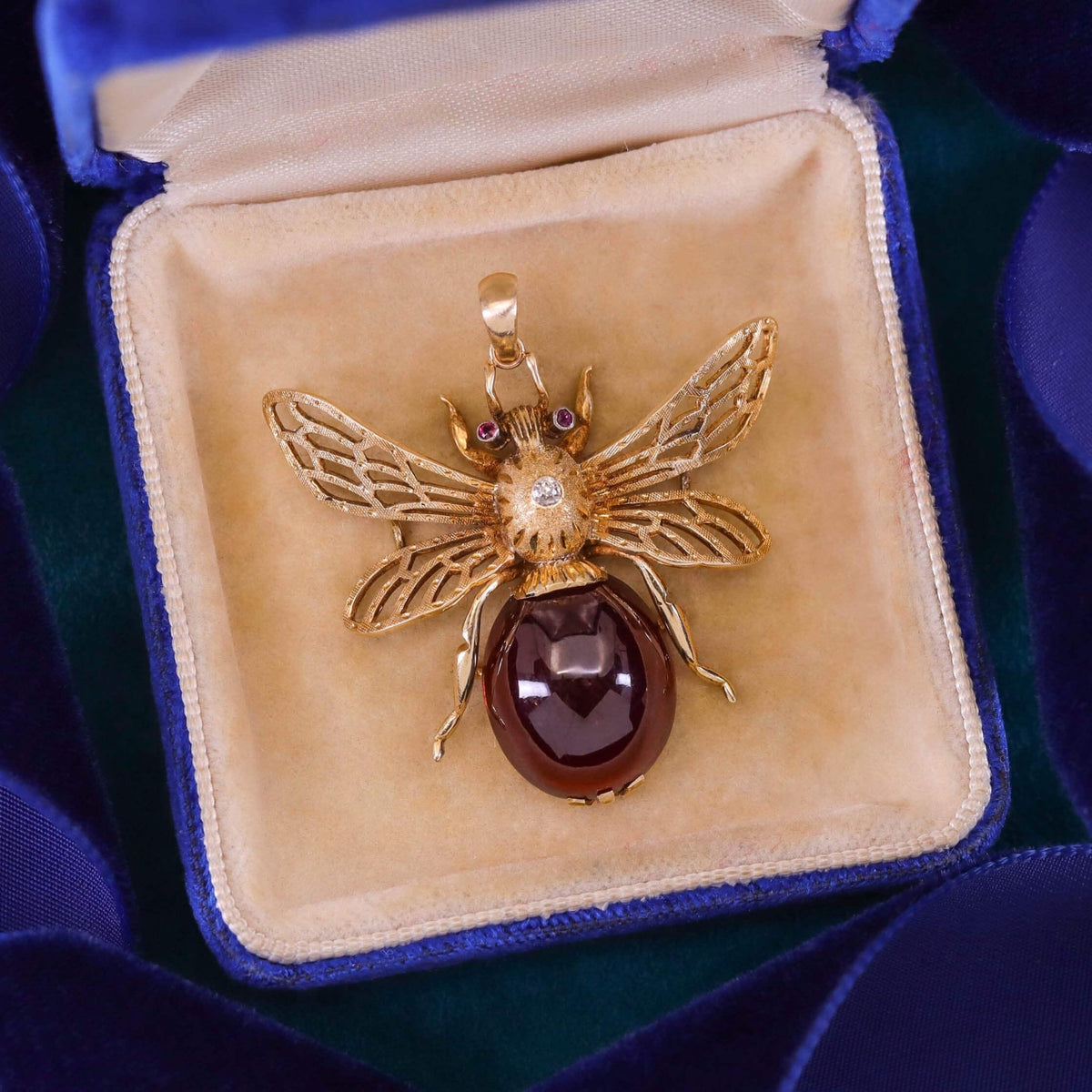 Vintage Garnet Bug Pendant of 14k Gold - Trademark Antiques
