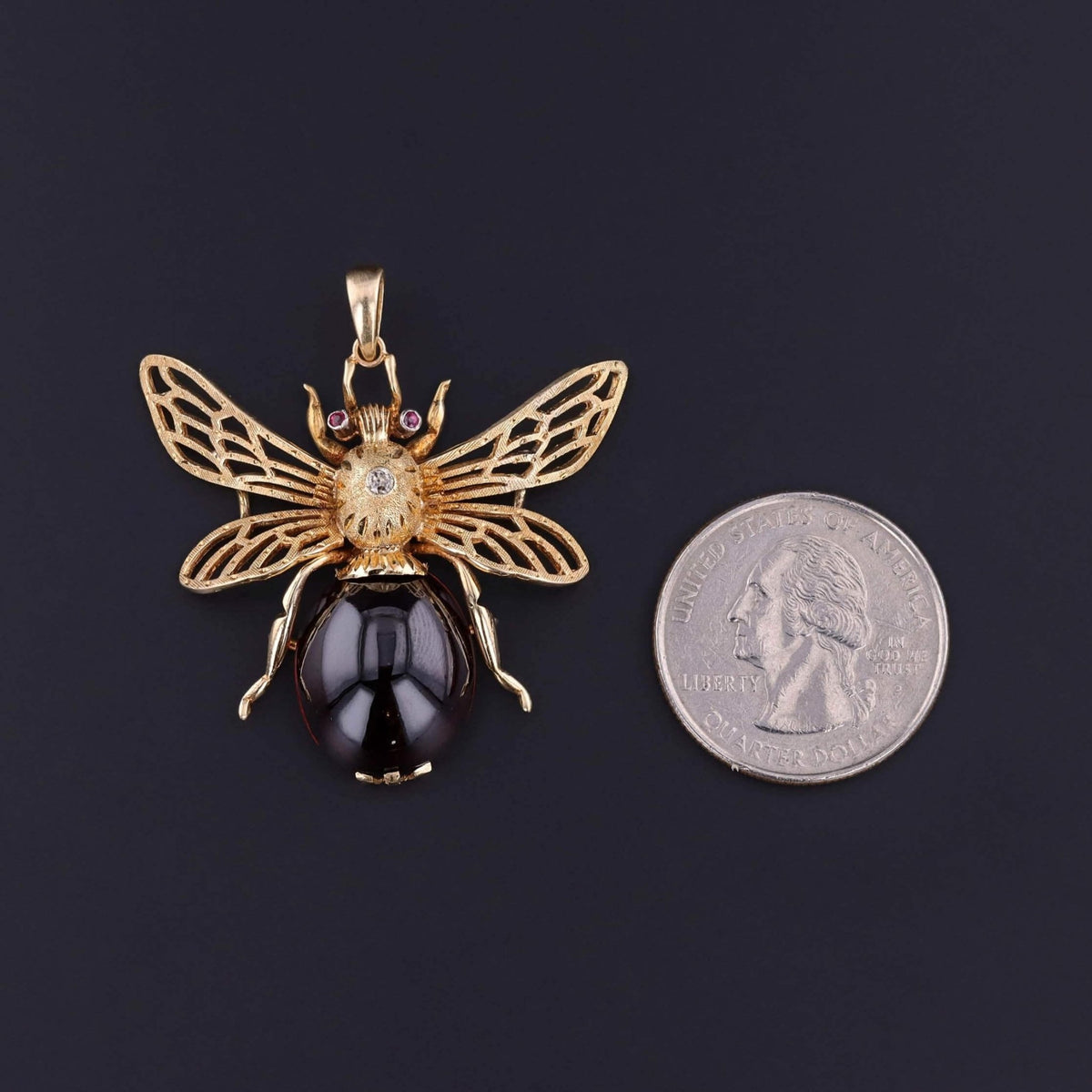 Vintage Garnet Bug Pendant of 14k Gold - Trademark Antiques