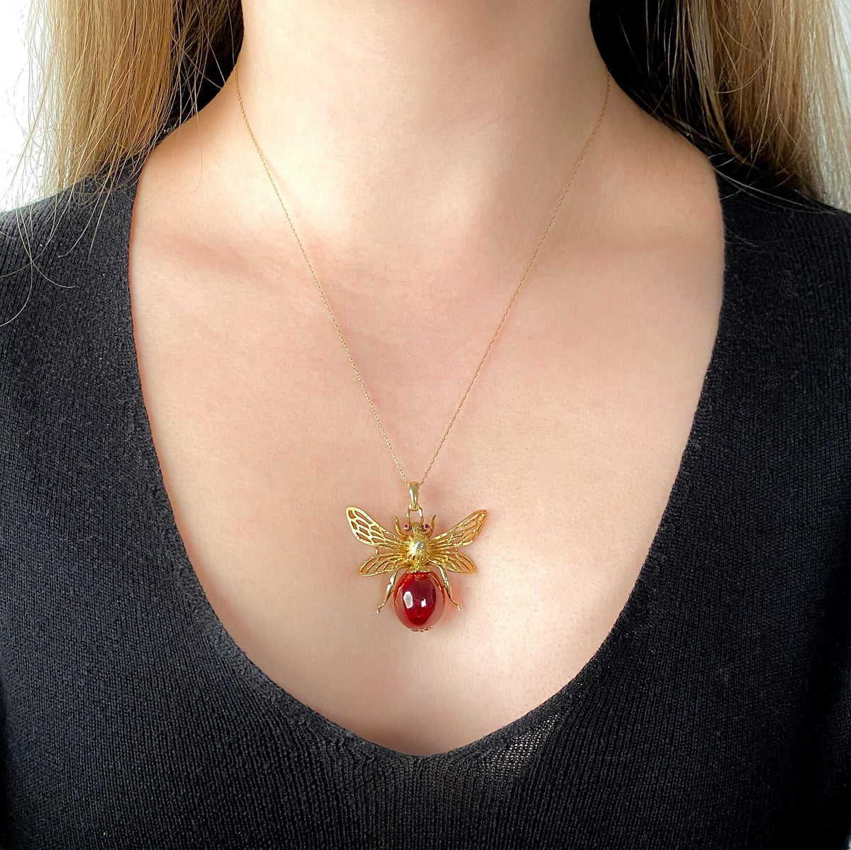 Vintage Garnet Bug Pendant of 14k Gold - Trademark Antiques