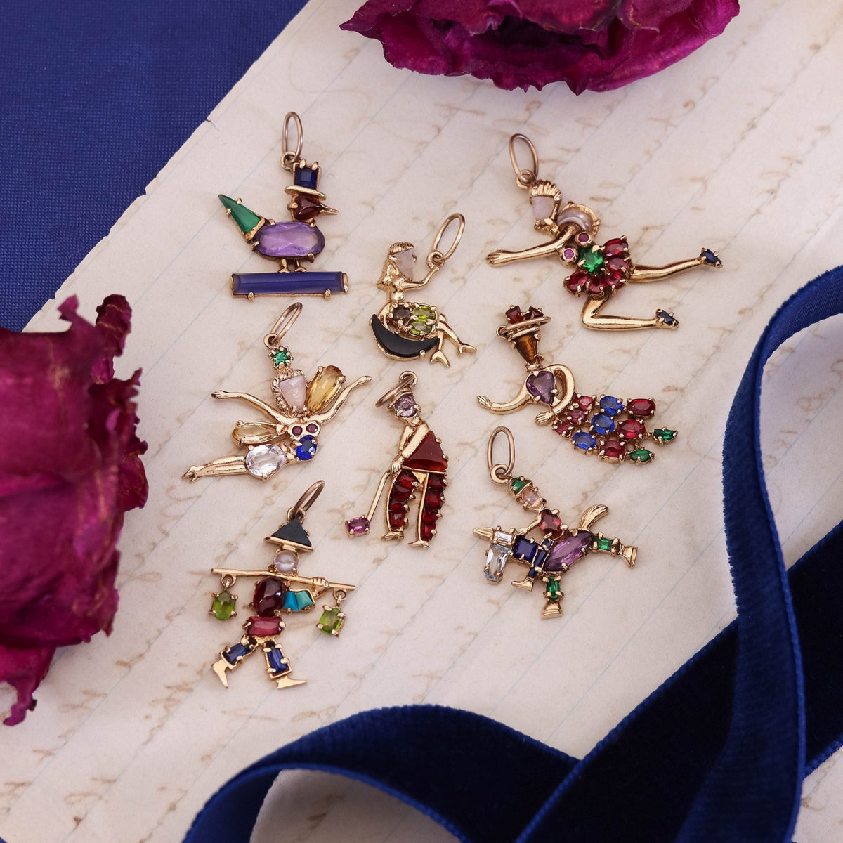 Vintage Gemstone Ballerina Charm of 14k Gold - Trademark Antiques