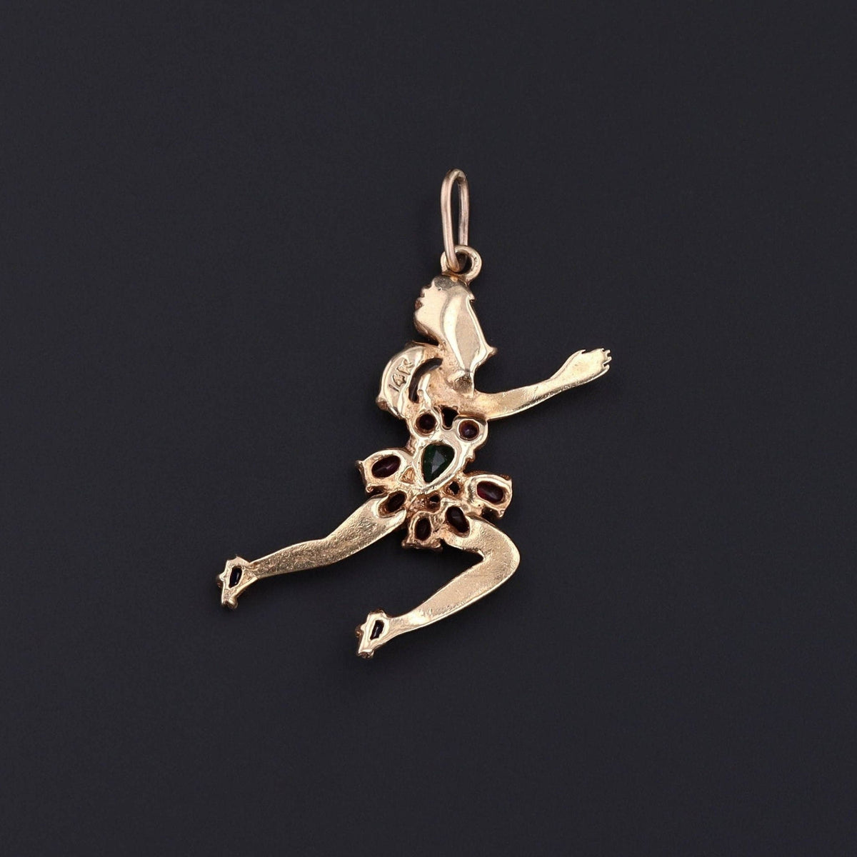 Vintage Gemstone Ballerina Charm of 14k Gold - Trademark Antiques