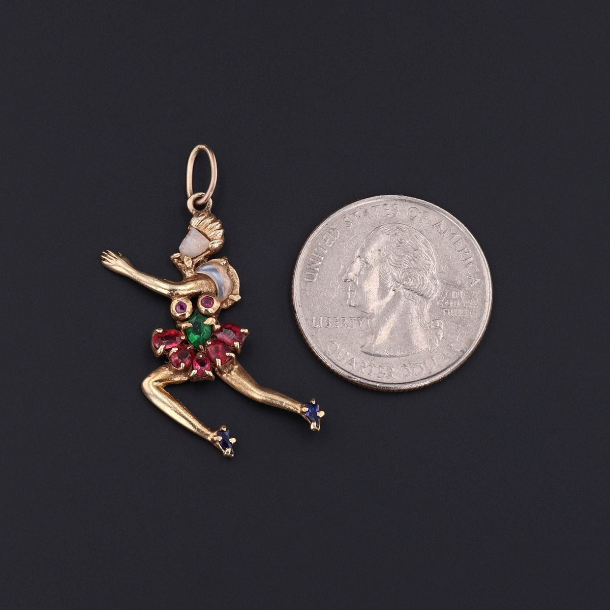 Vintage Gemstone Ballerina Charm of 14k Gold - Trademark Antiques