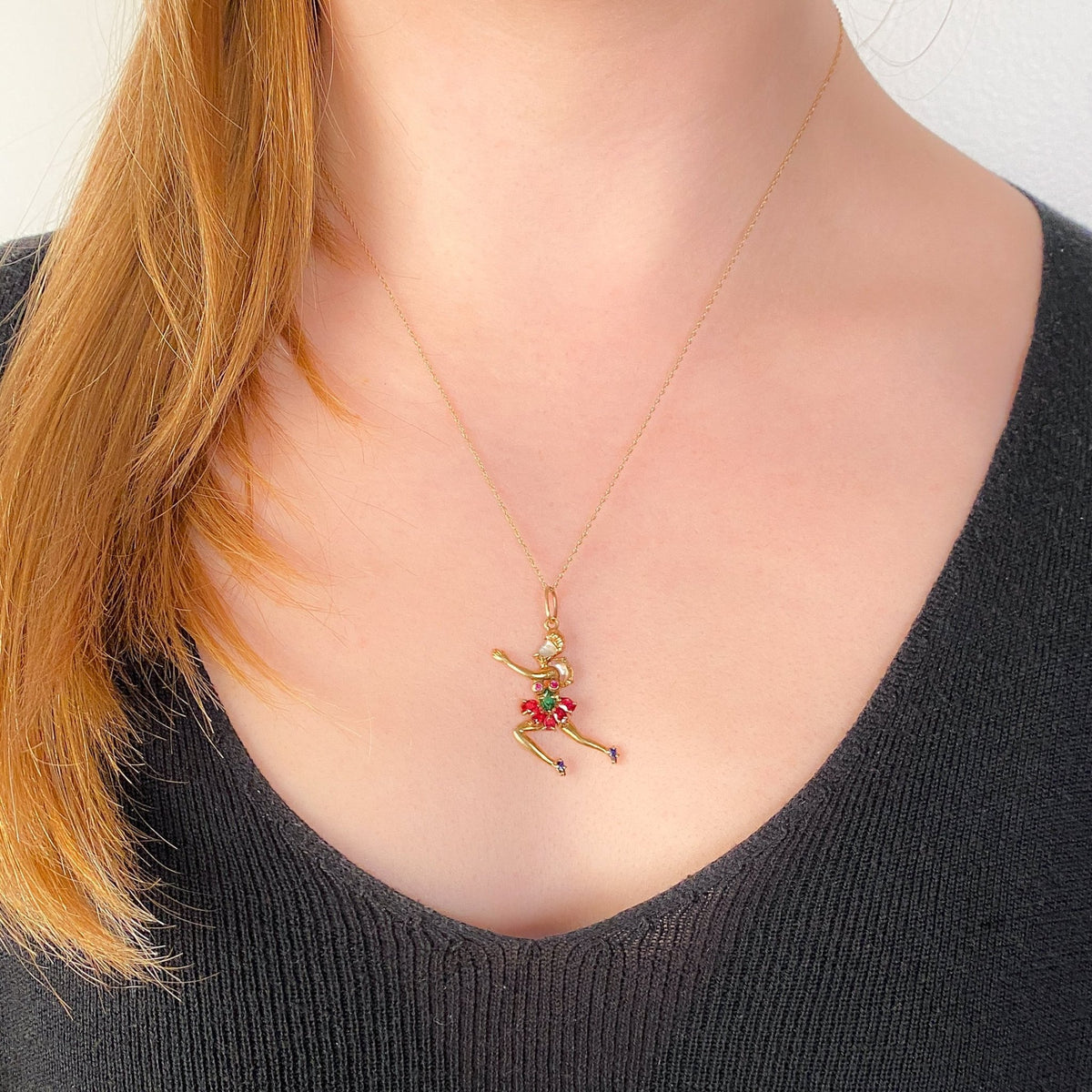 Vintage Gemstone Ballerina Charm of 14k Gold - Trademark Antiques