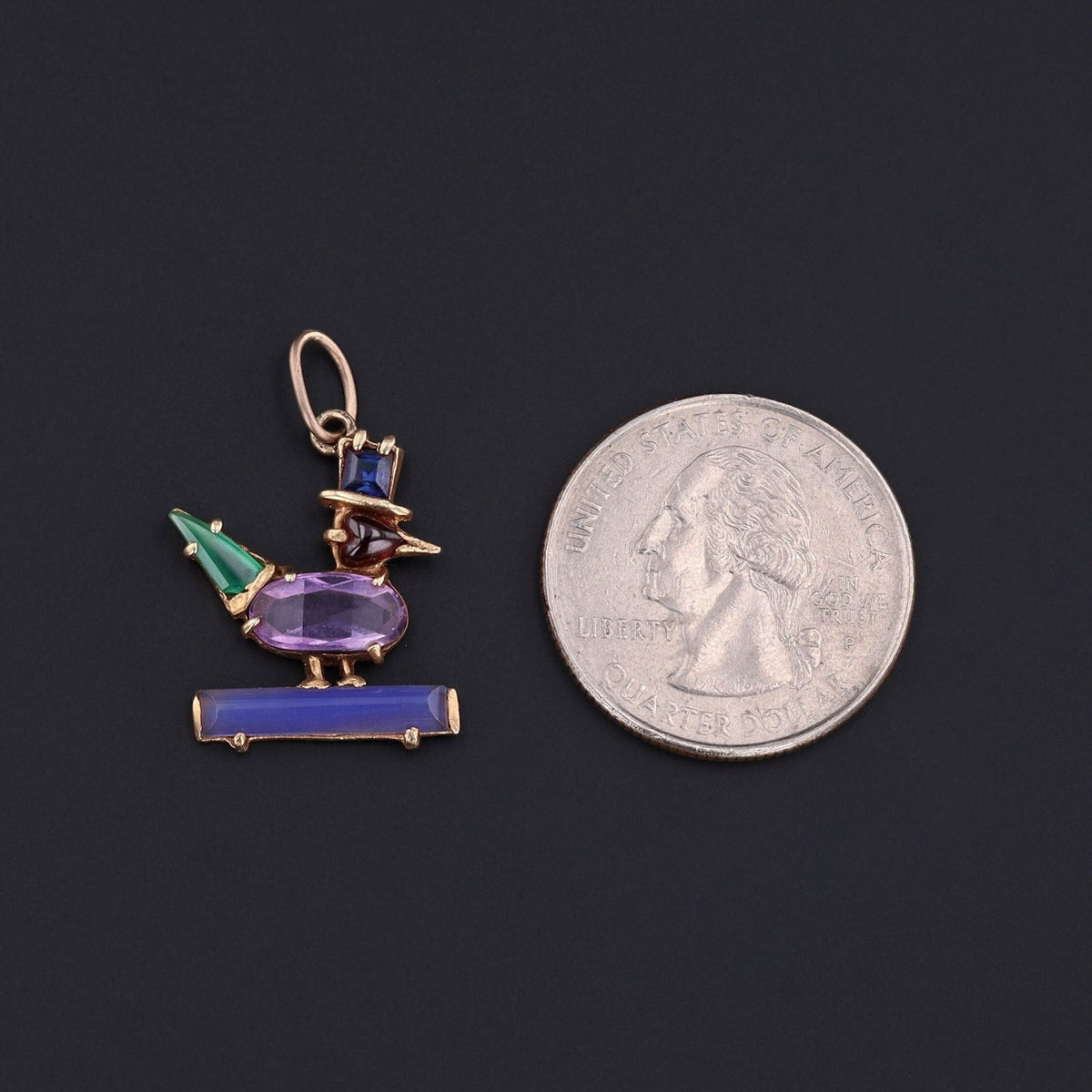 Vintage Gemstone Duck Charm of 14k Gold - Trademark Antiques