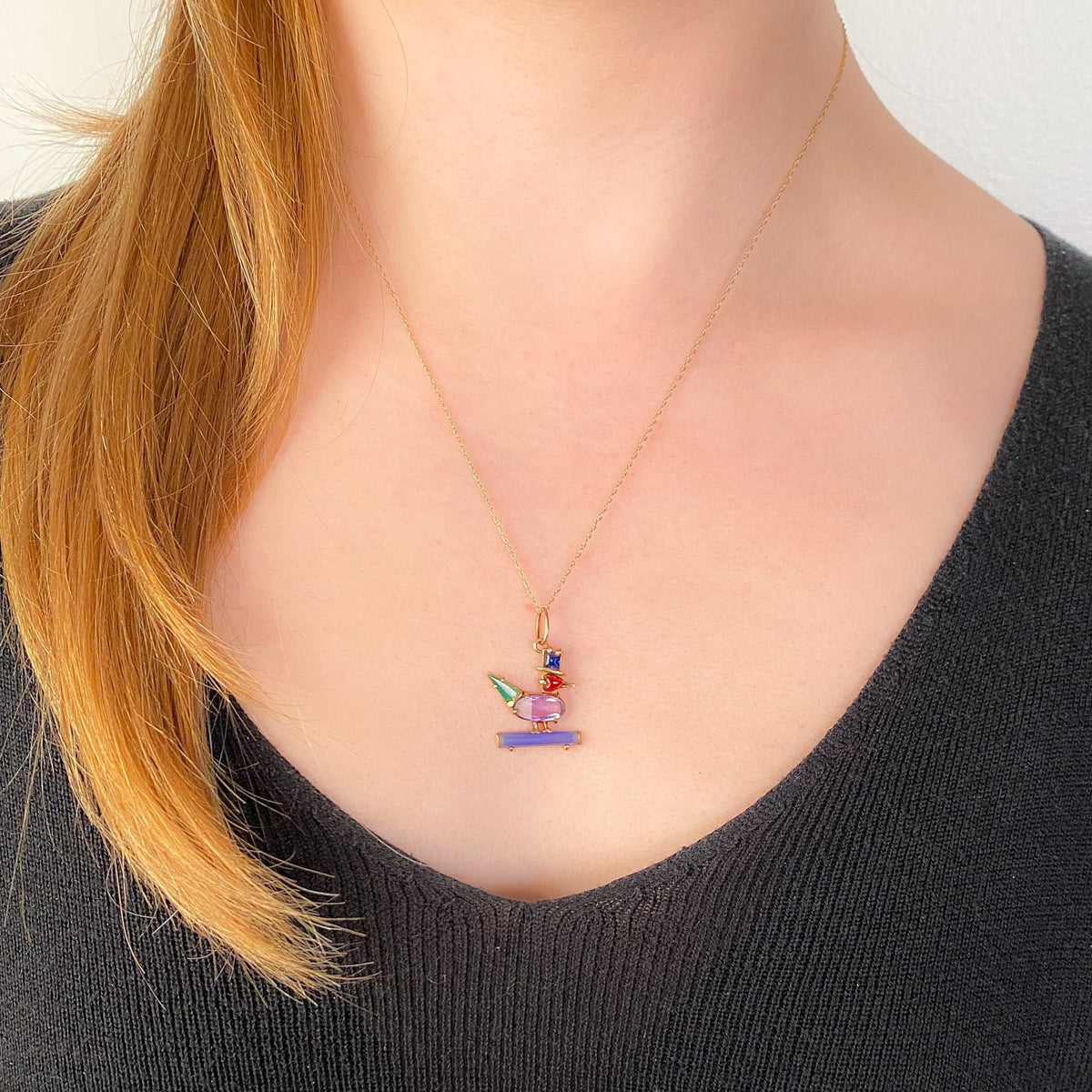 Vintage Gemstone Duck Charm of 14k Gold - Trademark Antiques