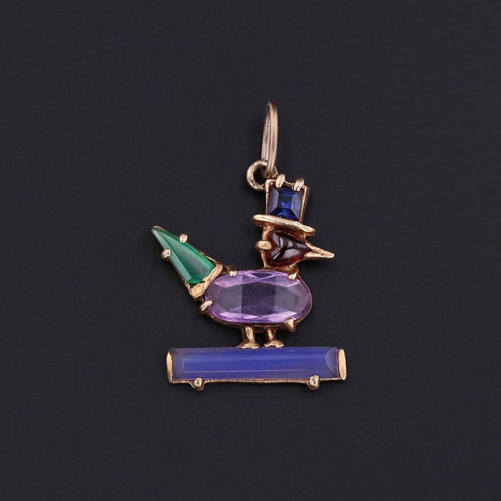 Vintage Gemstone Duck Charm of 14k Gold - Trademark Antiques