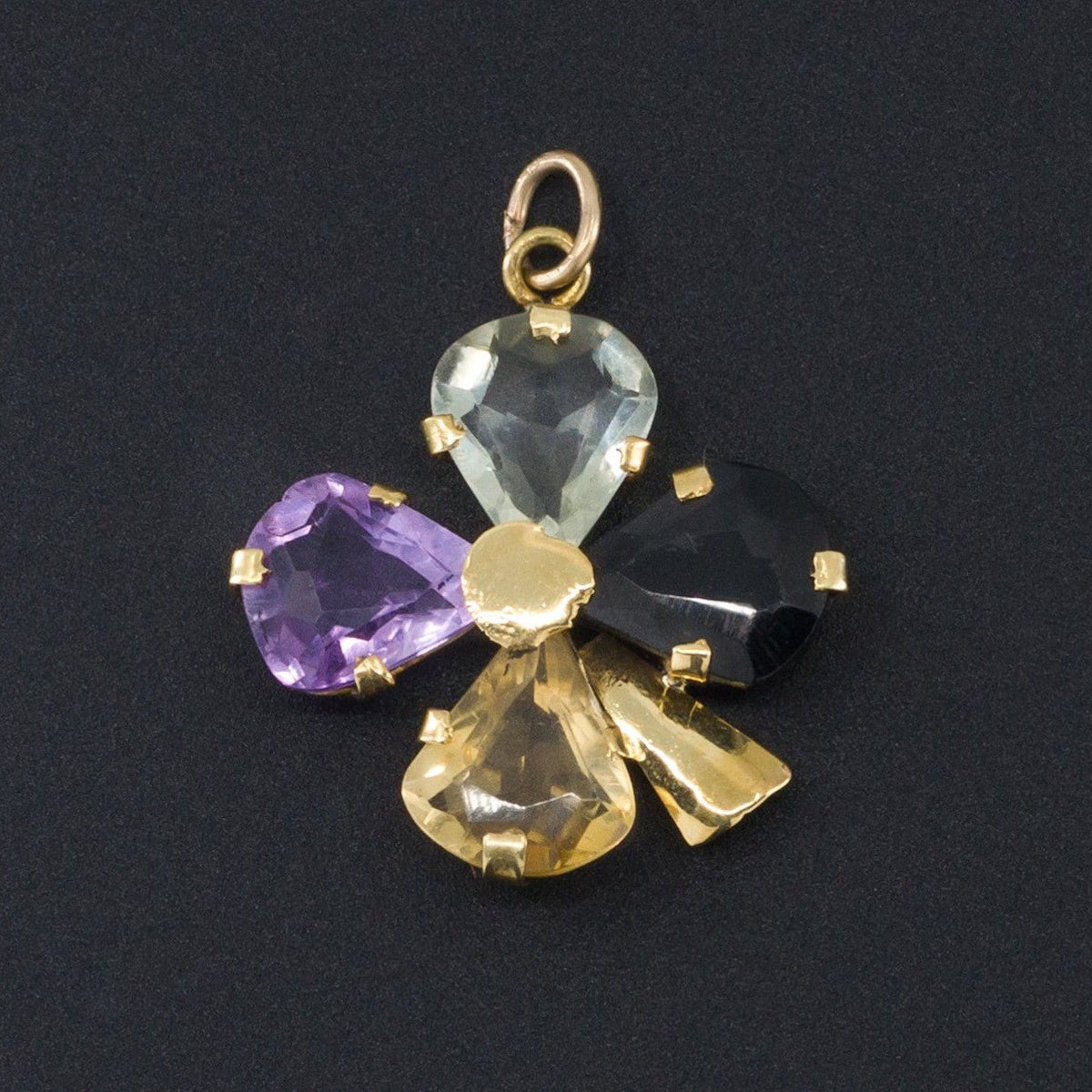 Vintage Gemstone Four Leaf Clover Charm or Pendant of 18k Gold - Trademark Antiques