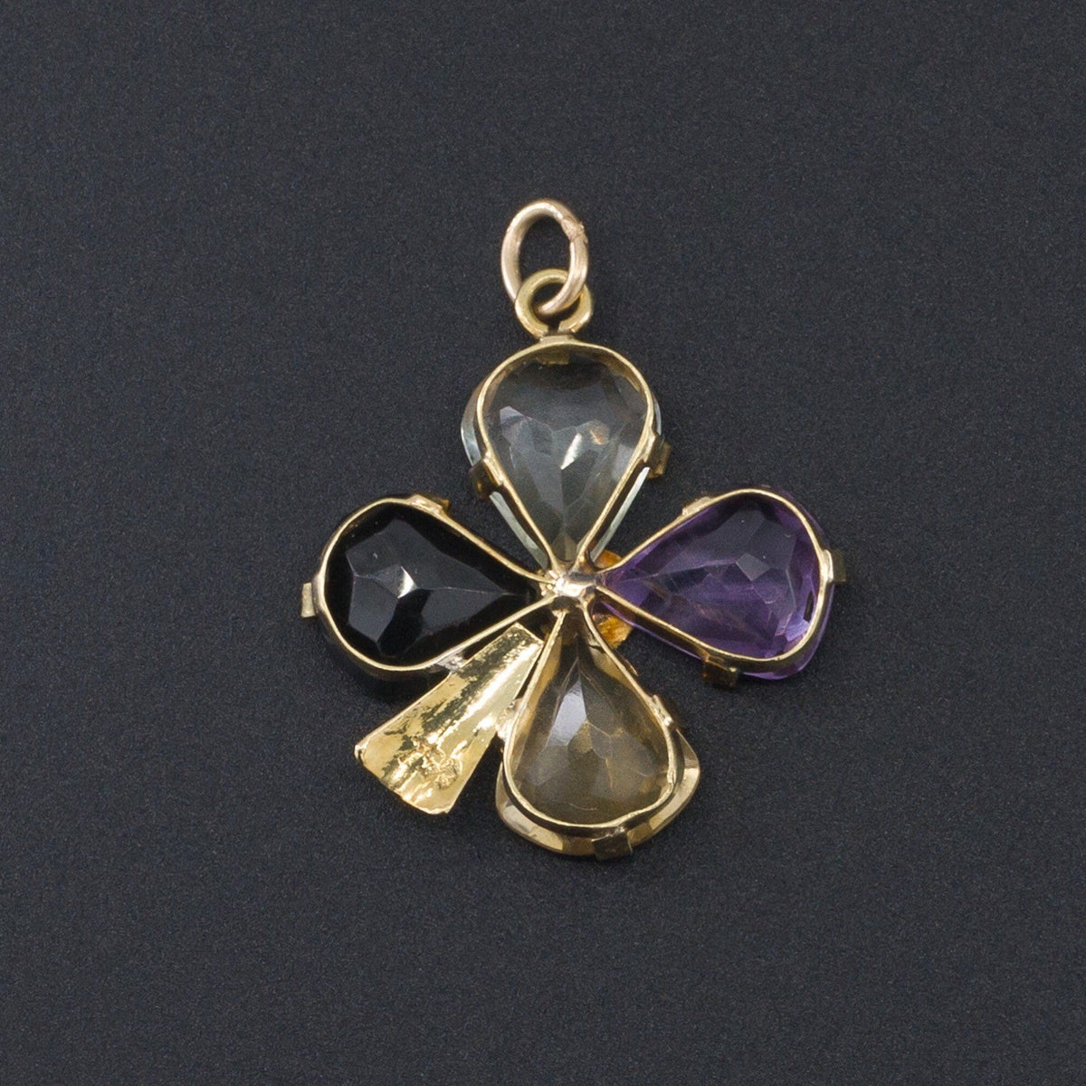 Vintage Gemstone Four Leaf Clover Charm or Pendant of 18k Gold - Trademark Antiques